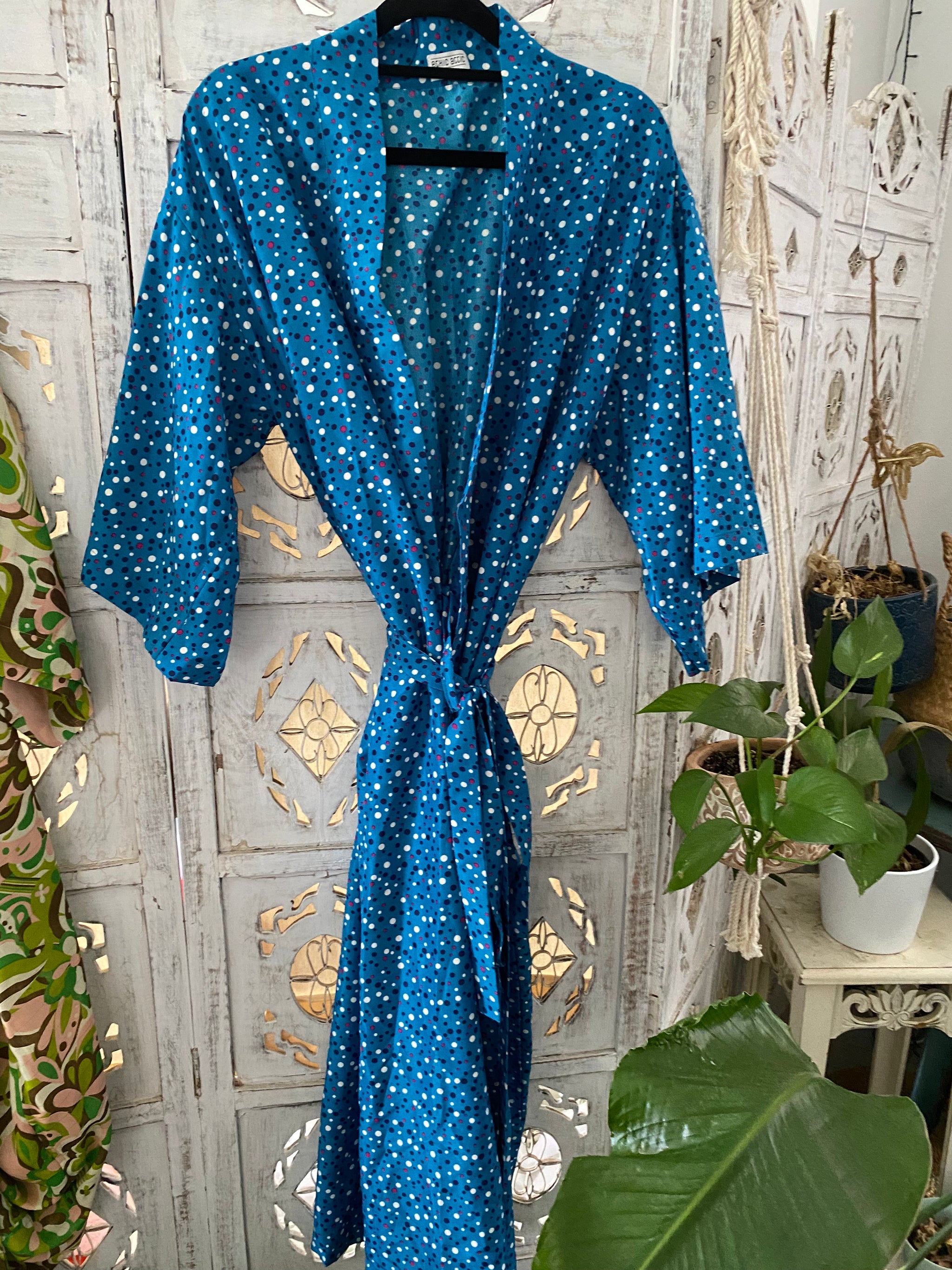 Fair Trade Polka dot Turquoise Robe- Dressing gown