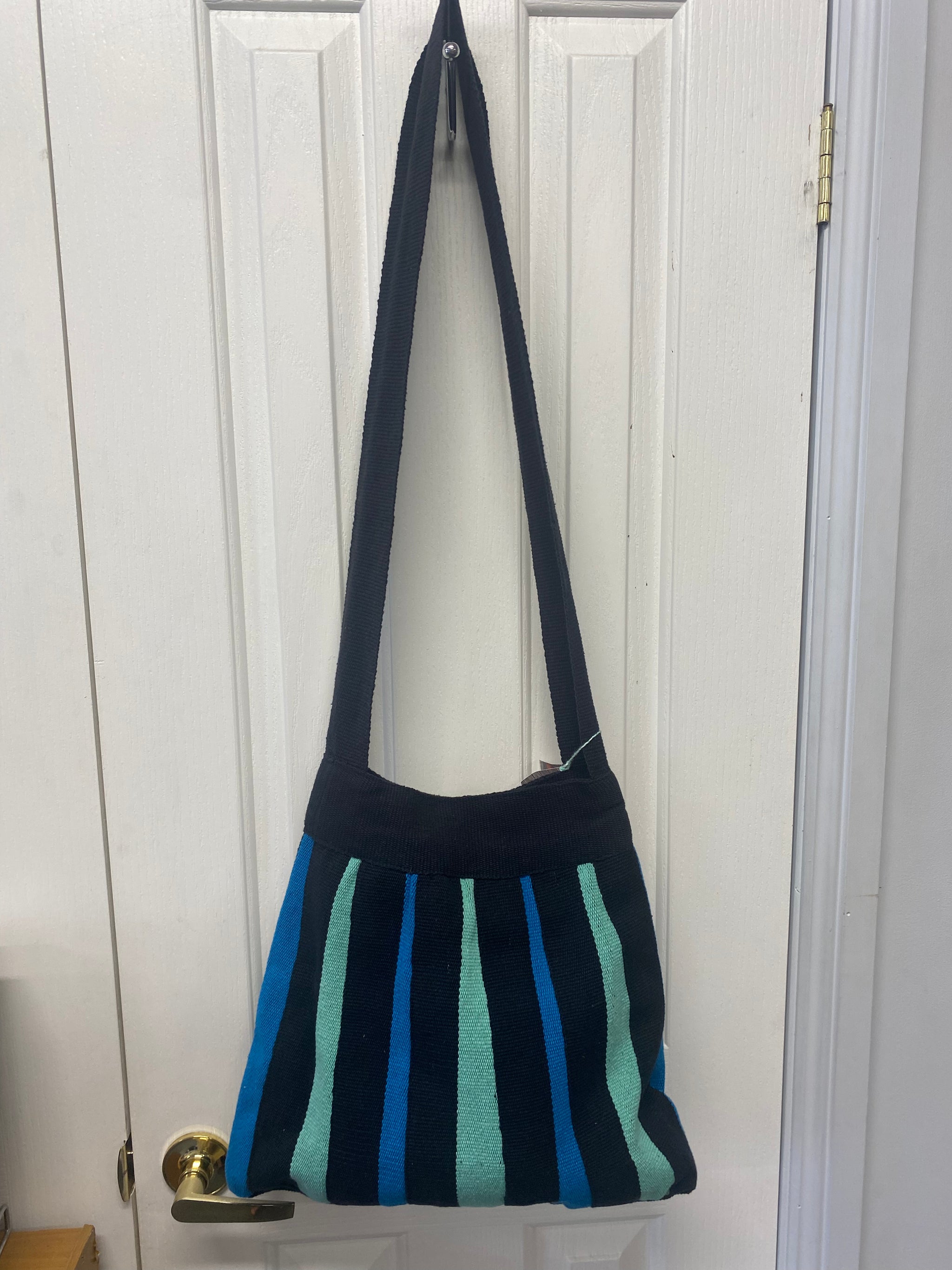 Fair Trade Long Handled Handbag - Green, Blue and White