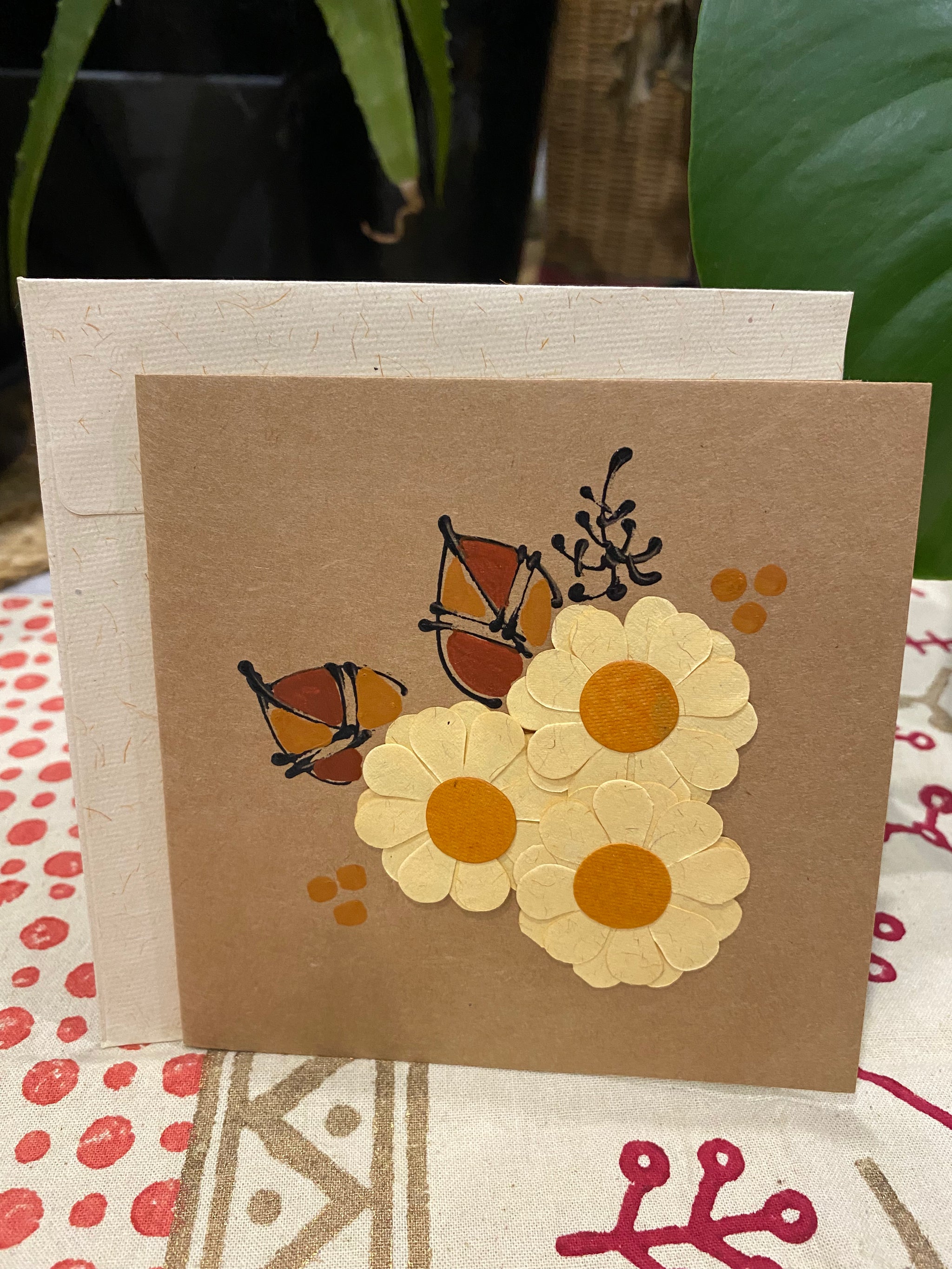Yellow Daisies & Painted Leaves β Handcrafted Greeting Card β Fair Trade (Sasha India)