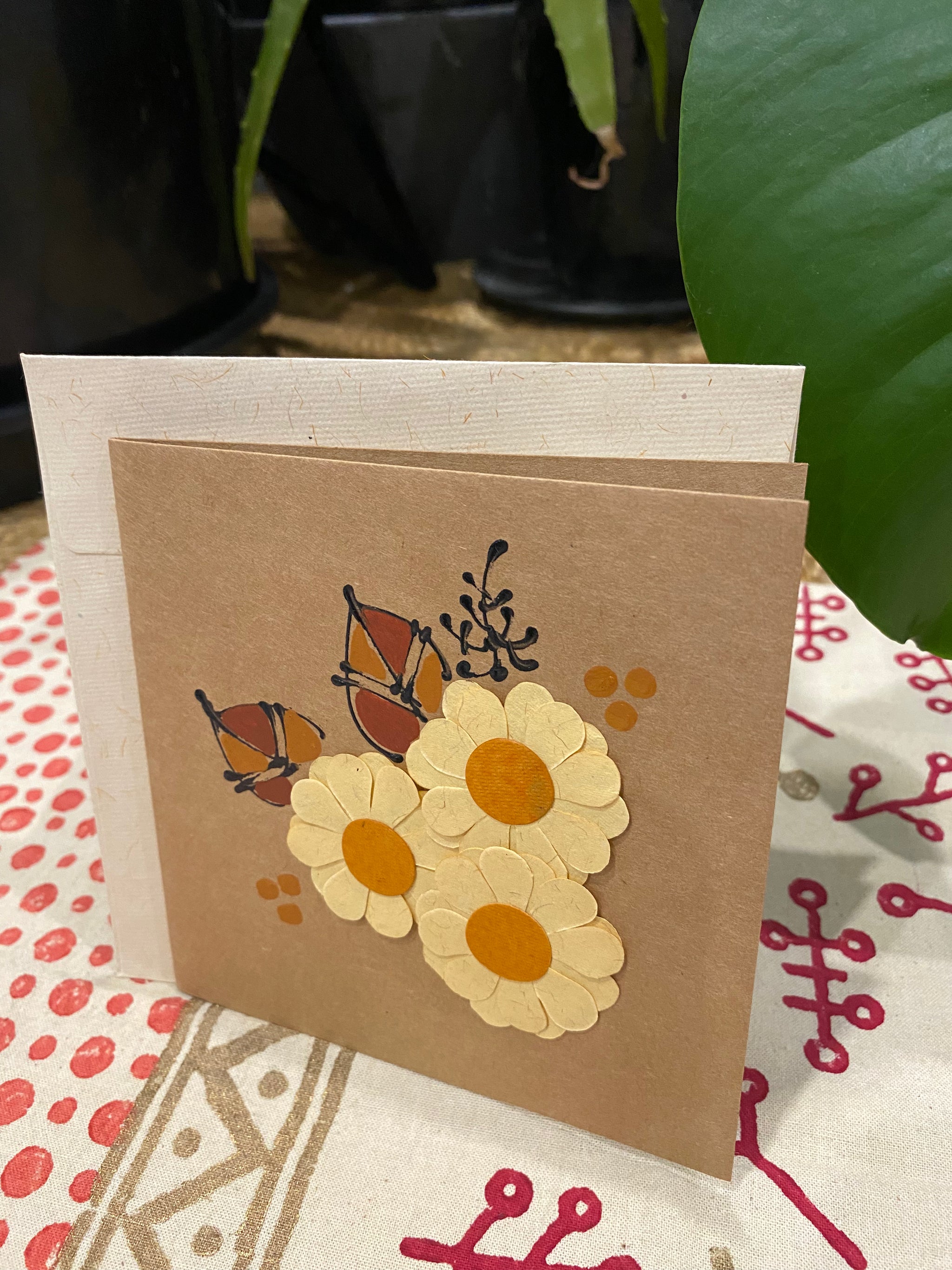 Yellow Daisies & Painted Leaves β Handcrafted Greeting Card β Fair Trade (Sasha India)