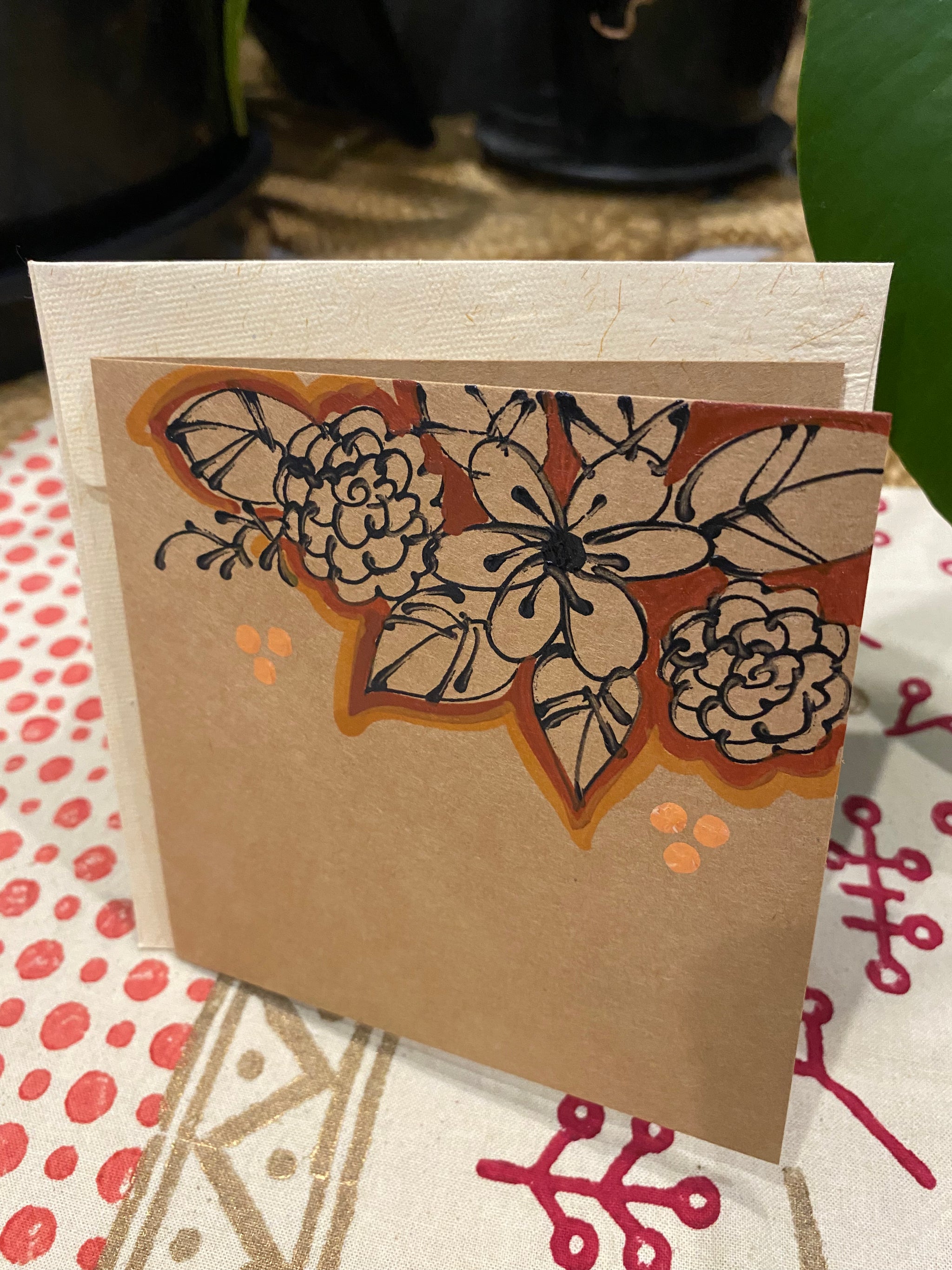 Handcrafted greeting Card – Floral Brush Design in Earth Tones – Fair Trade (Sasha India)