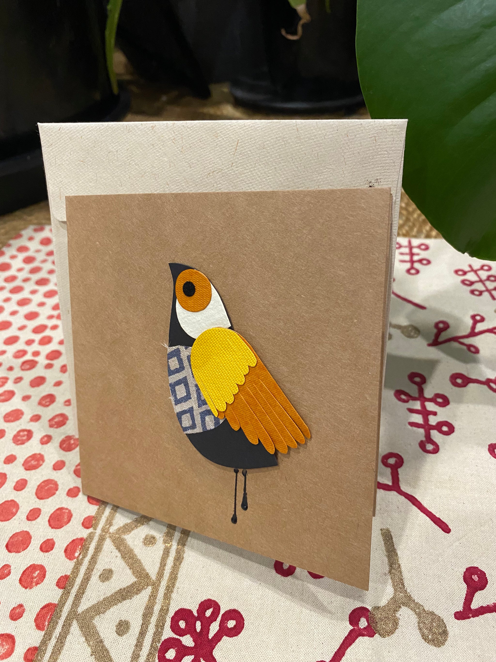 Cosy Bird in a Jacket β Handcrafted Greeting Card β Fair Trade (Sasha India)