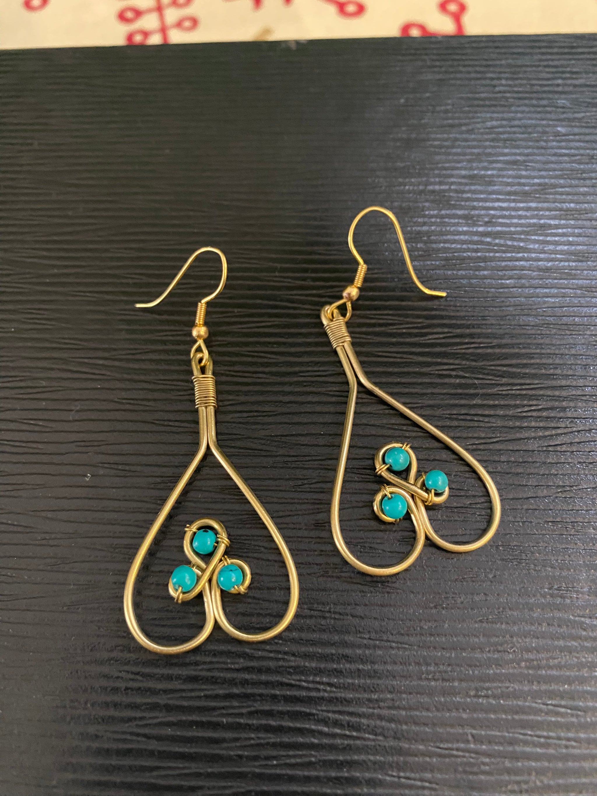 Brass Heart Drop Earrings with Beads – Fair Trade (Sasha India)