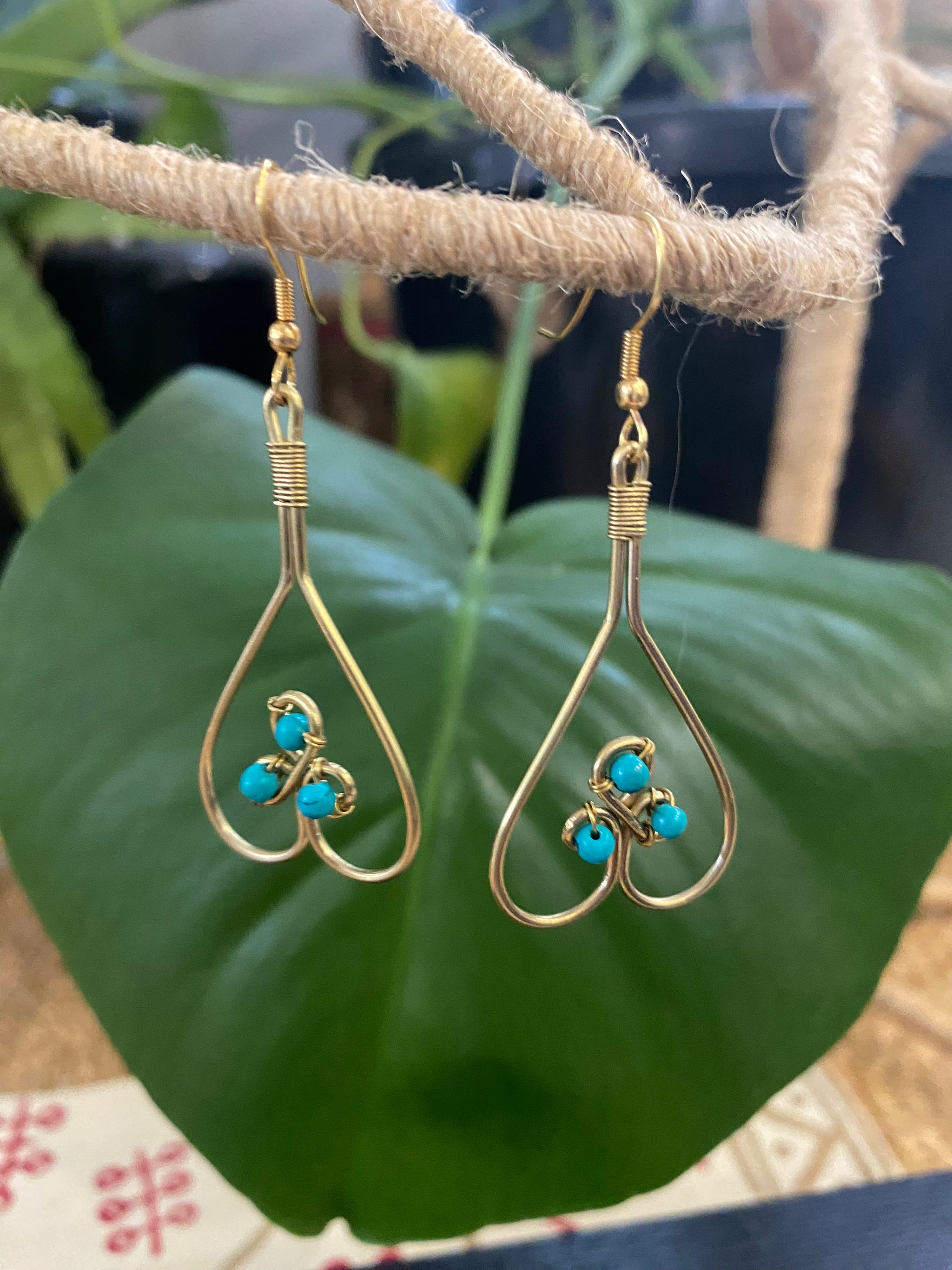 Brass Heart Drop Earrings with Beads – Fair Trade (Sasha India)