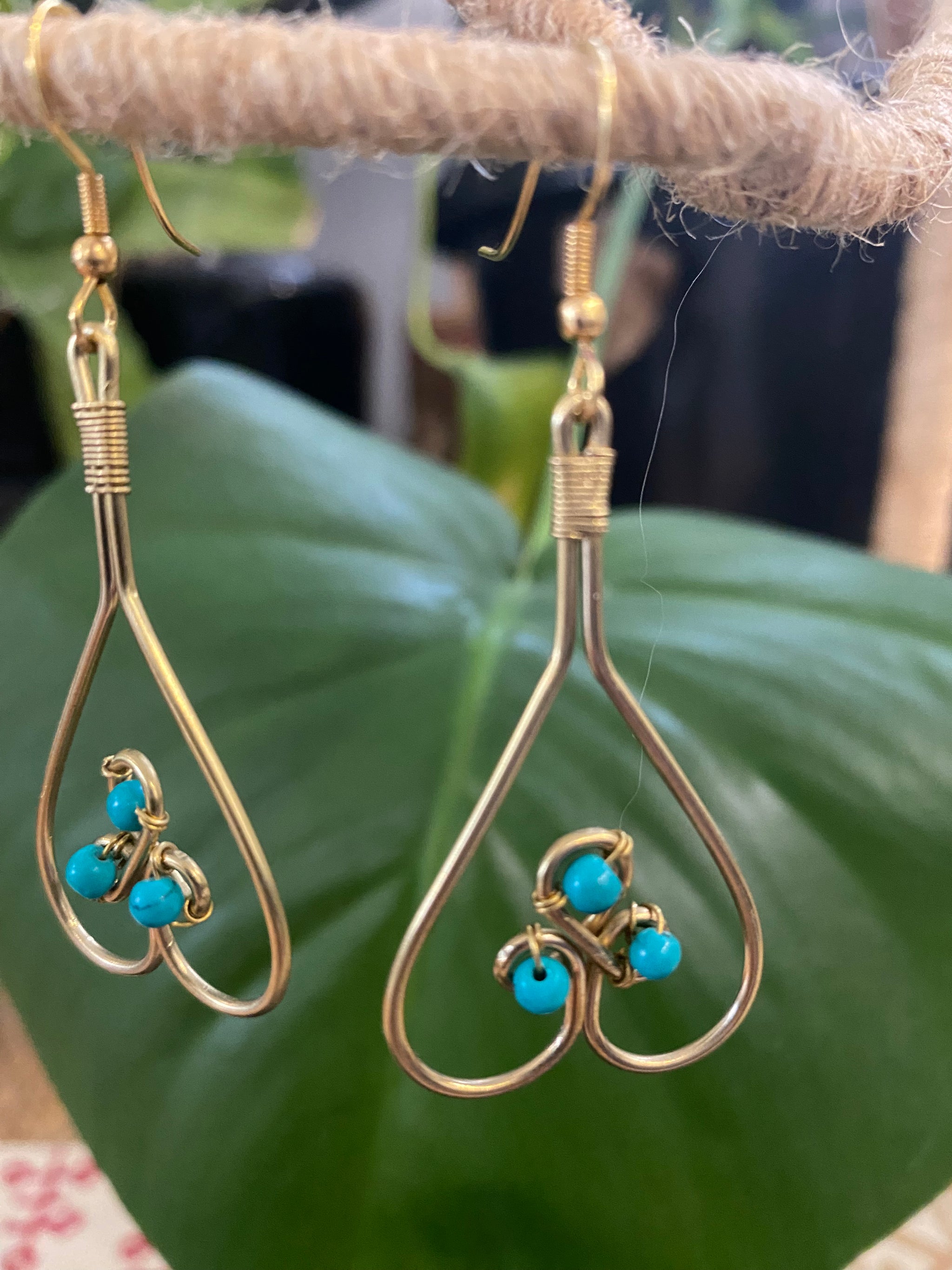 Brass Heart Drop Earrings with Beads – Fair Trade (Sasha India)