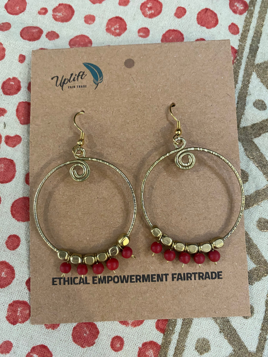 Brass Hoop Earrings with Beads – 3.5cm (Fair Trade, Sasha, India)