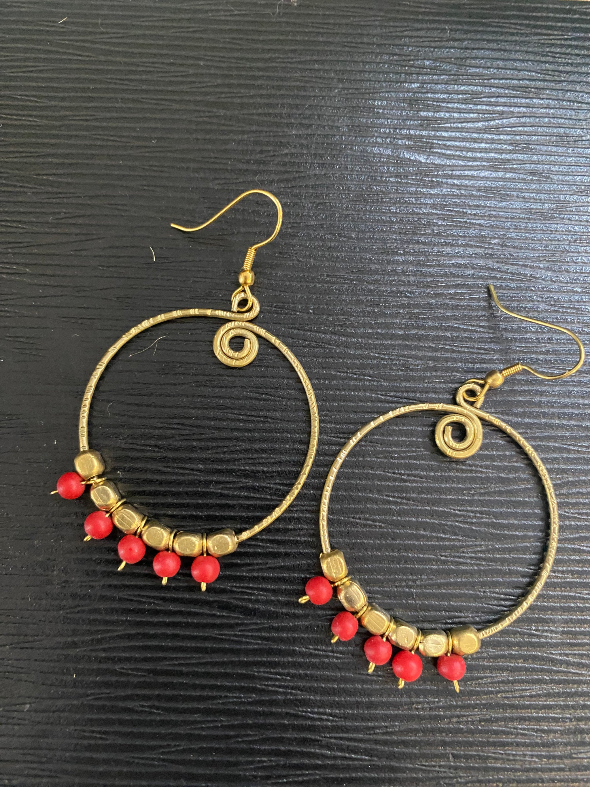 Brass Hoop Earrings with Beads – 3.5cm (Fair Trade, Sasha, India)