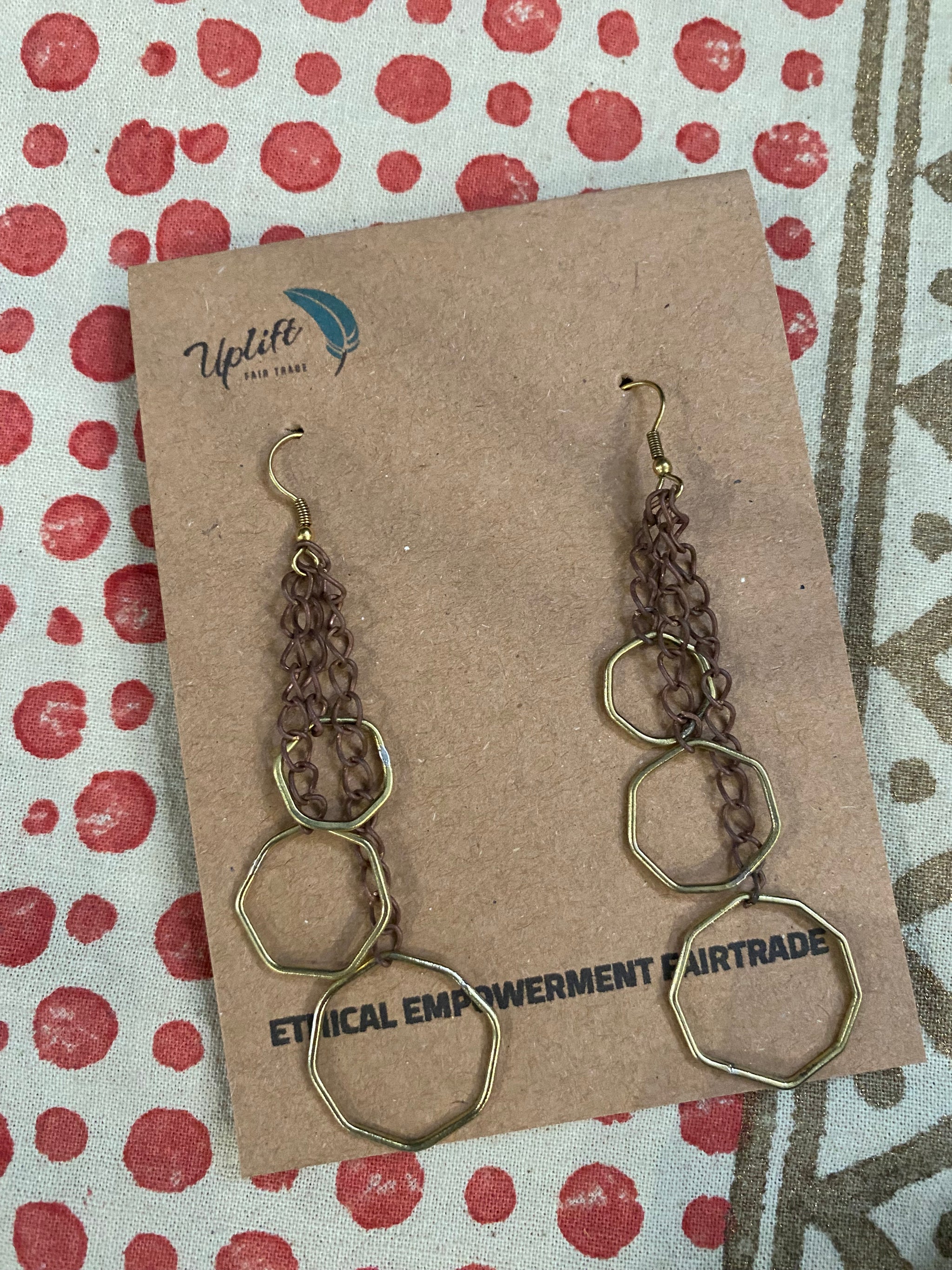Octagon Drop Earrings in Copper & Brass  – Handcrafted, Fair Trade (Sasha India)