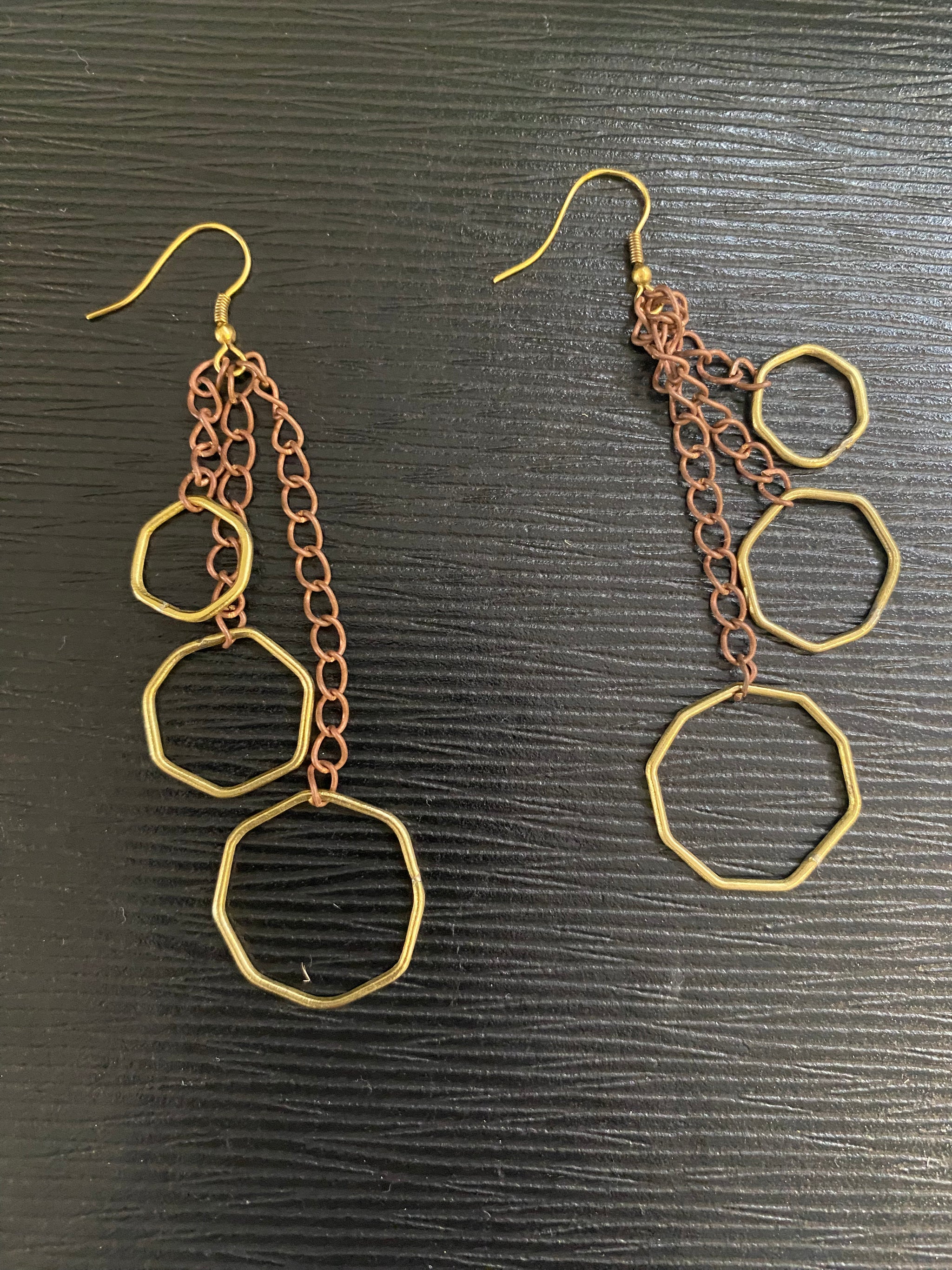 Octagon Drop Earrings in Copper & Brass  – Handcrafted, Fair Trade (Sasha India)