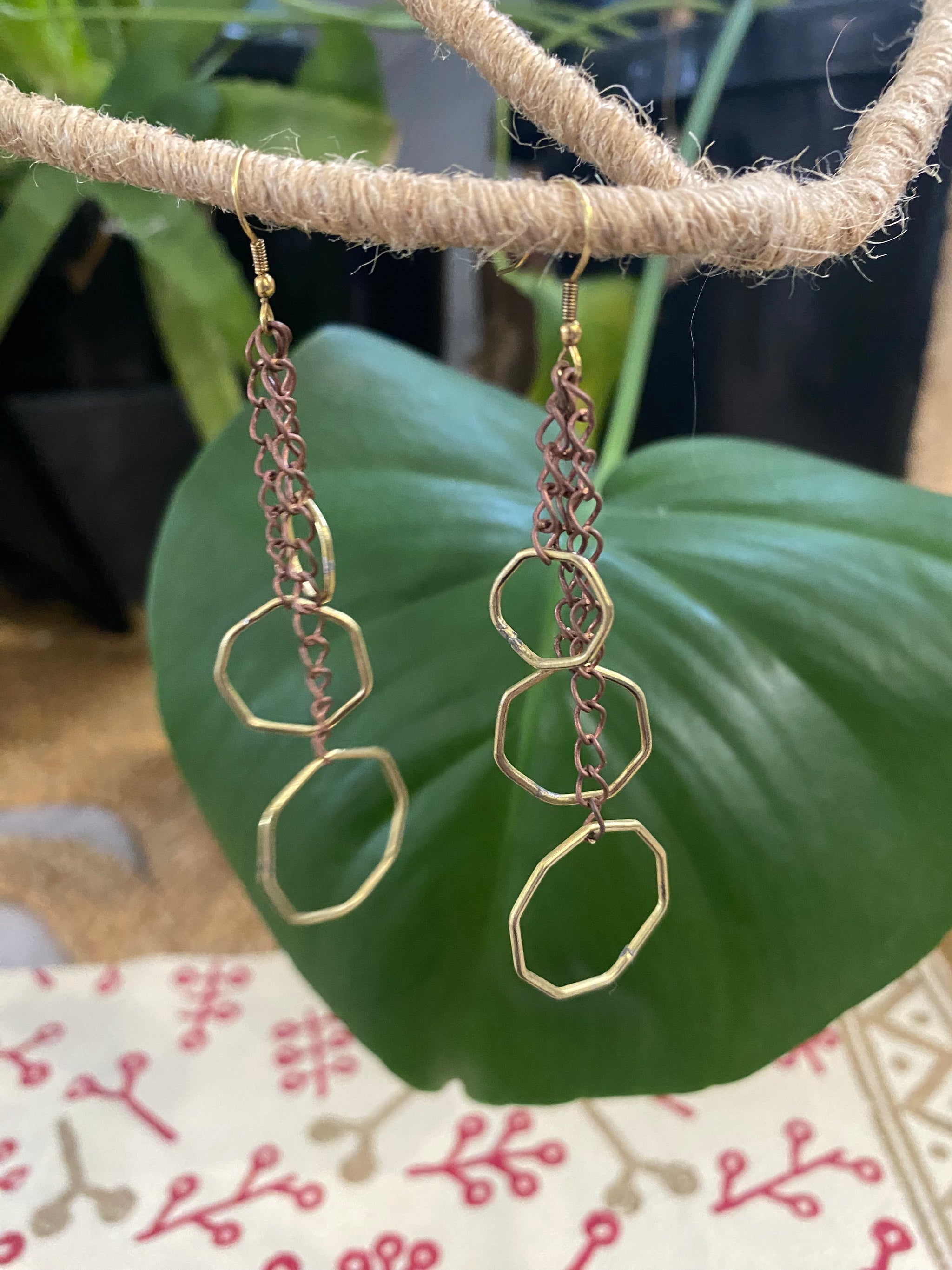 Octagon Drop Earrings in Copper & Brass  – Handcrafted, Fair Trade (Sasha India)