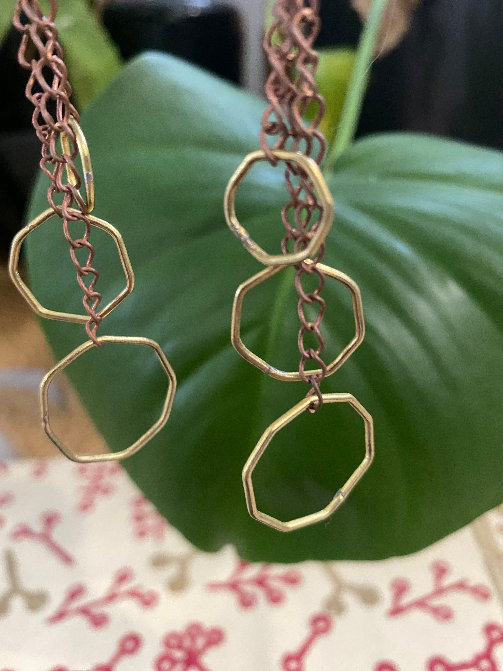 Octagon Drop Earrings in Copper & Brass  – Handcrafted, Fair Trade (Sasha India)