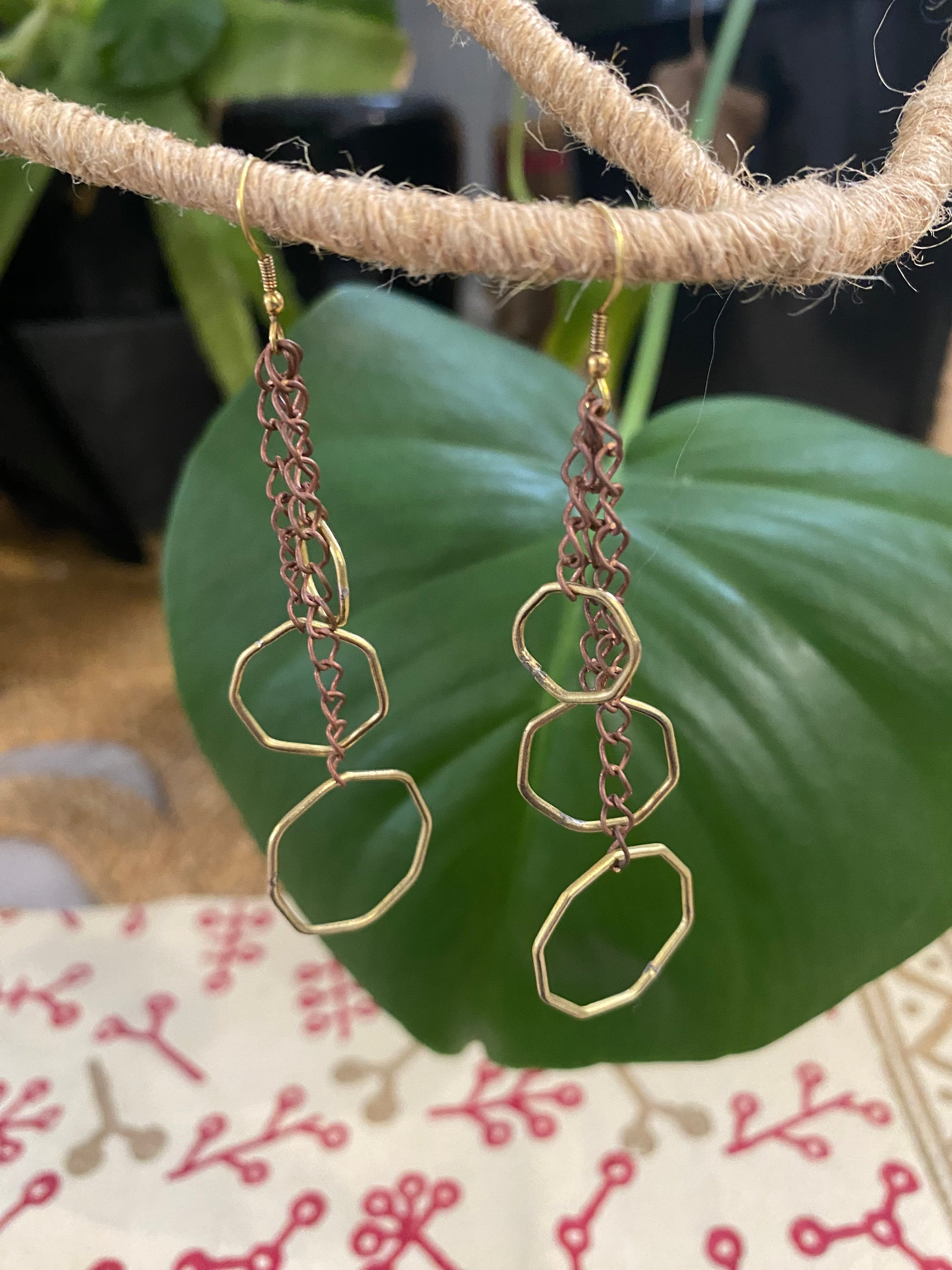 Octagon Drop Earrings in Copper & Brass  – Handcrafted, Fair Trade (Sasha India)