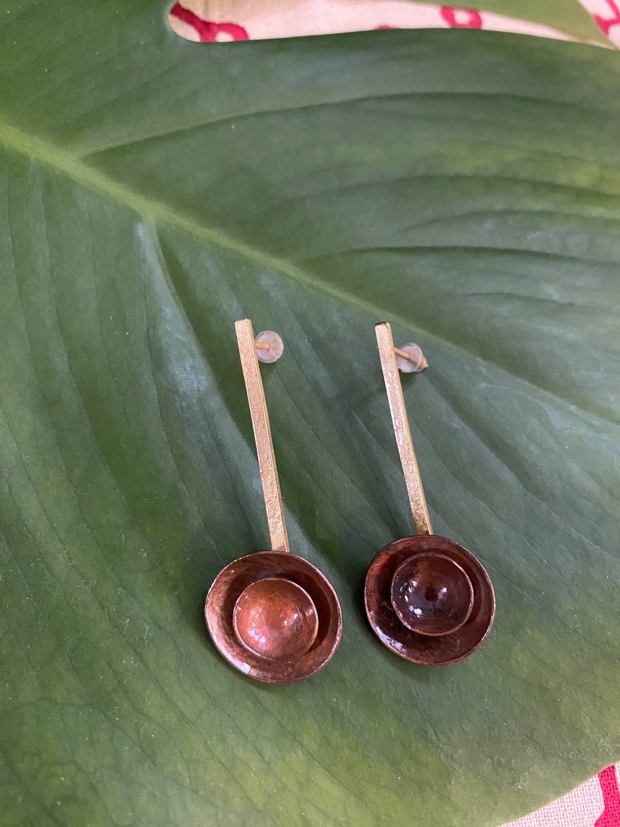 Double Orbit Earrings โ Concentric Copper  Circles & Brass Rod โ Fair Trade (Sasha India)
