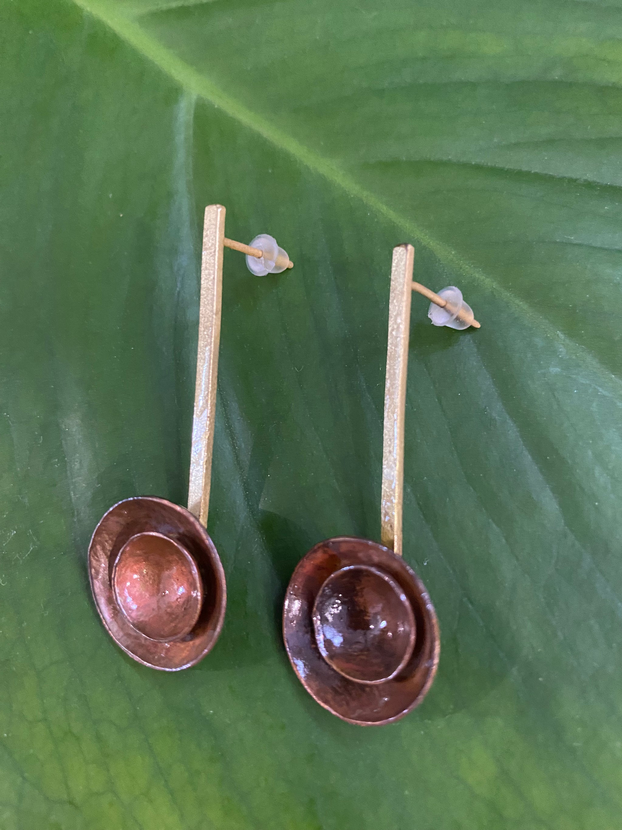 Double Orbit Earrings โ Concentric Copper  Circles & Brass Rod โ Fair Trade (Sasha India)