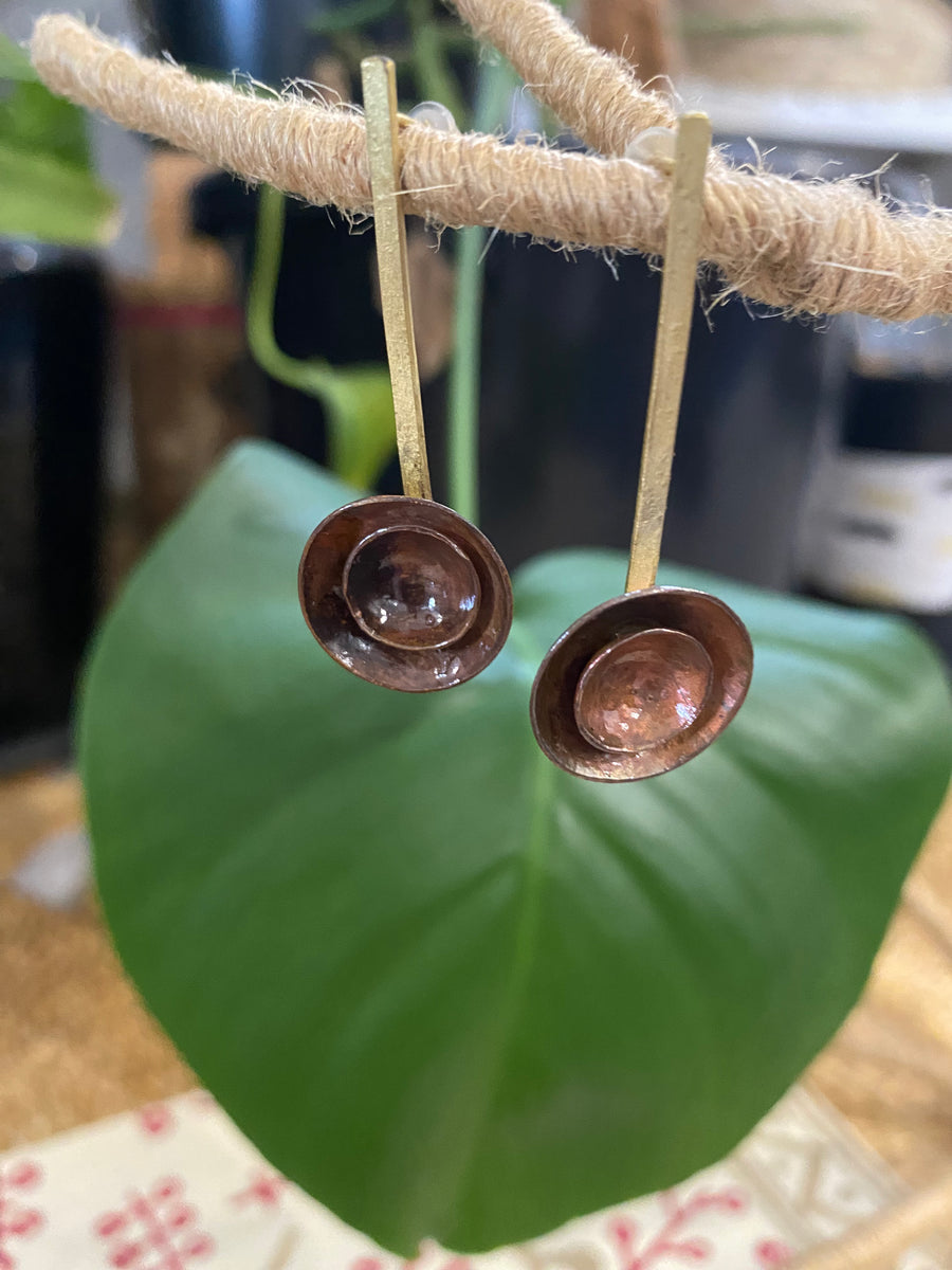 Double Orbit Earrings – Concentric Copper  Circles & Brass Rod – Fair Trade (Sasha India)