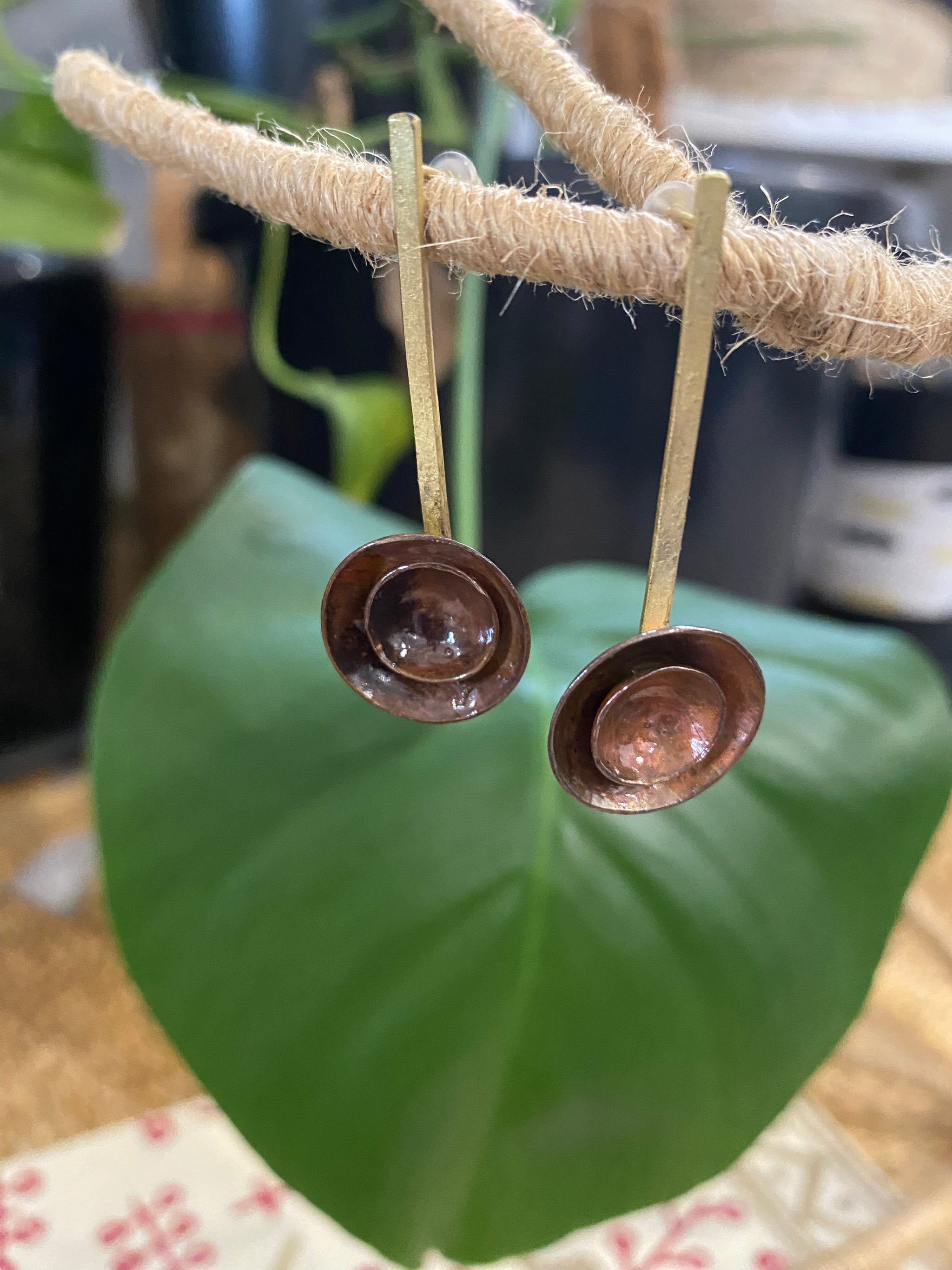 Double Orbit Earrings โ Concentric Copper  Circles & Brass Rod โ Fair Trade (Sasha India)