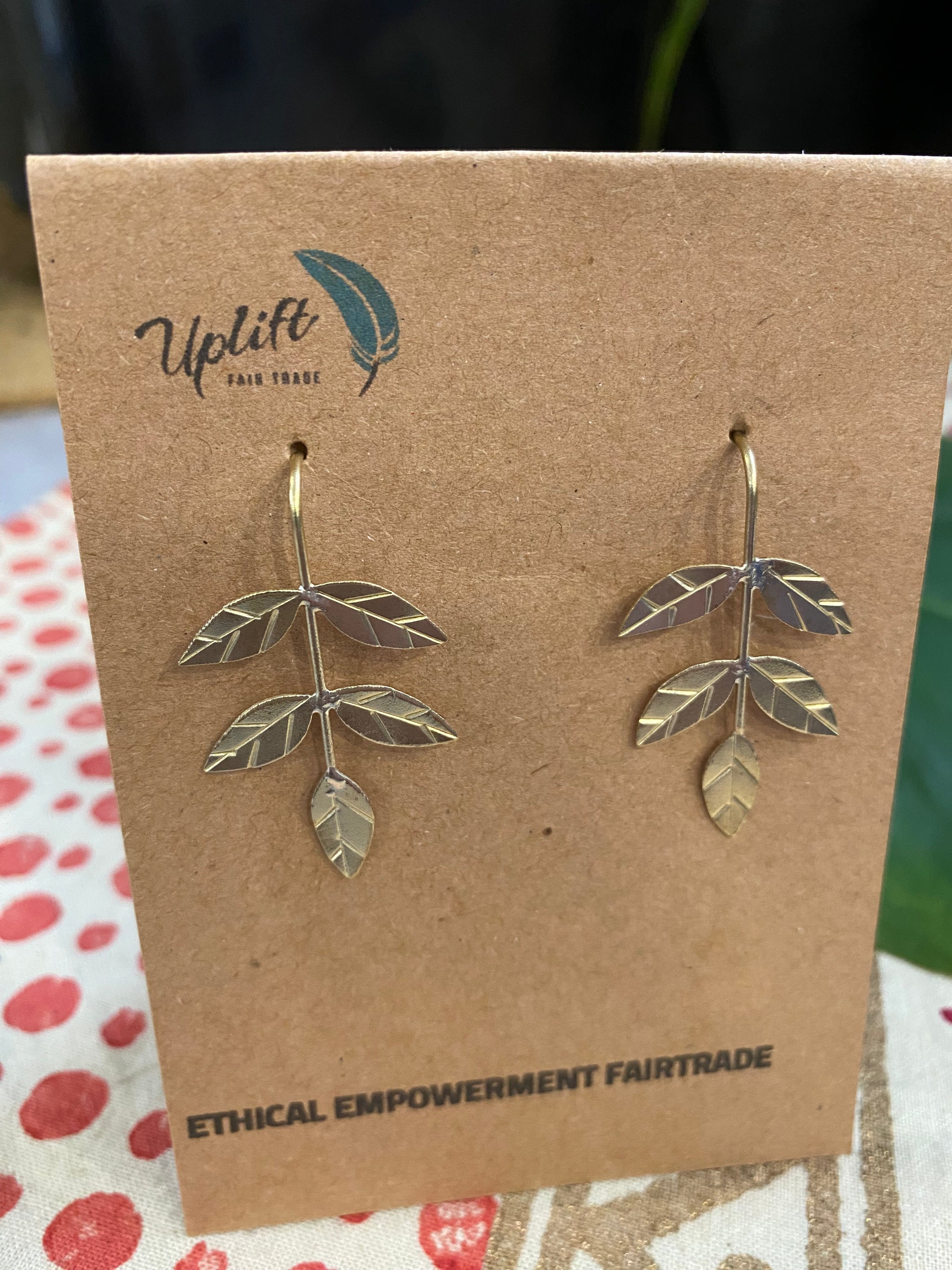 Branch of Life Earrings – Etched Brass Leaves – Fair Trade (Sasha India)