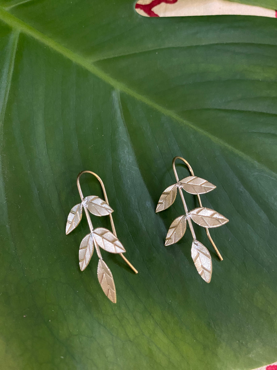 Branch of Life Earrings – Etched Brass Leaves – Fair Trade (Sasha India)