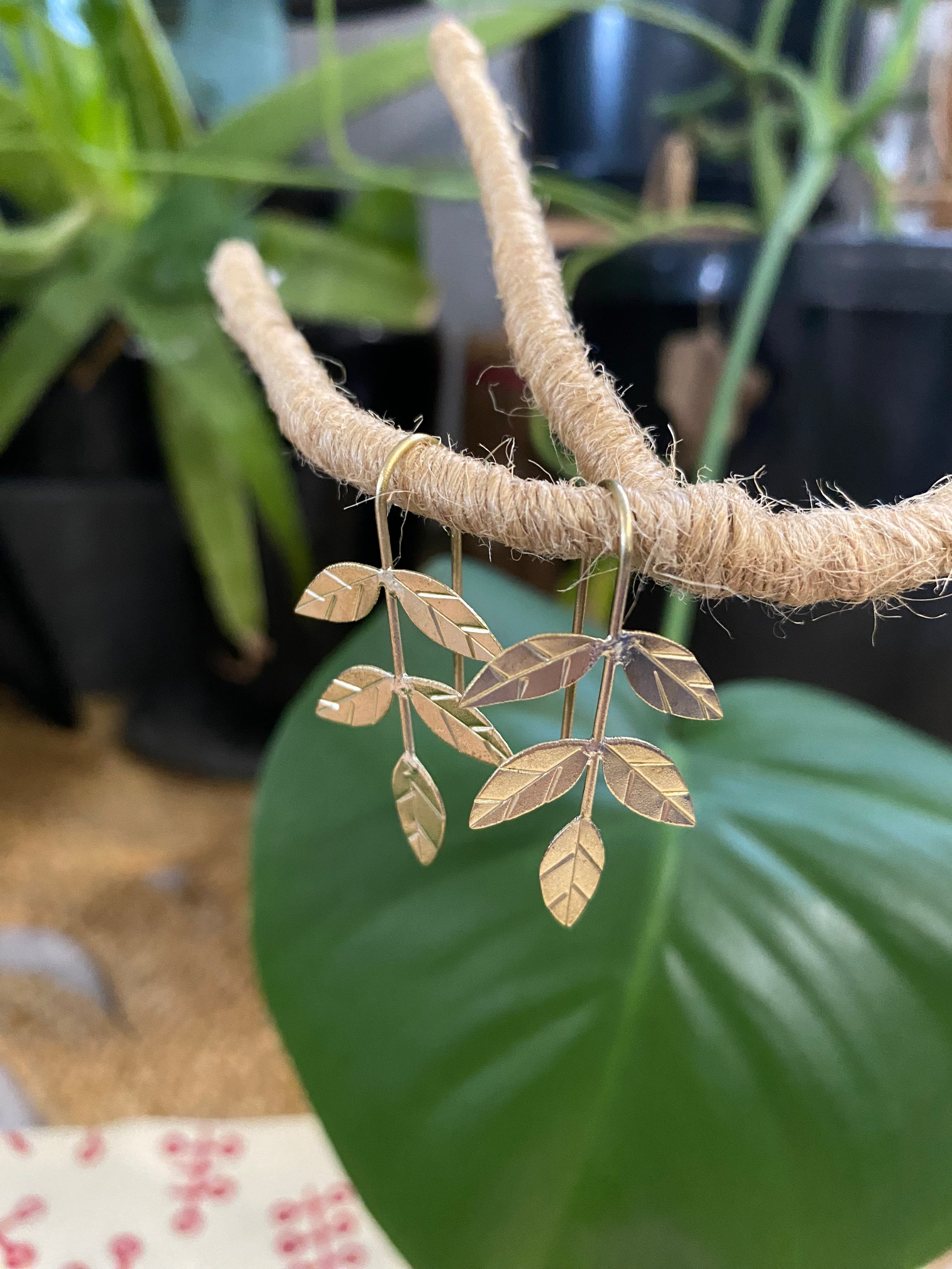 Branch of Life Earrings – Etched Brass Leaves – Fair Trade (Sasha India)
