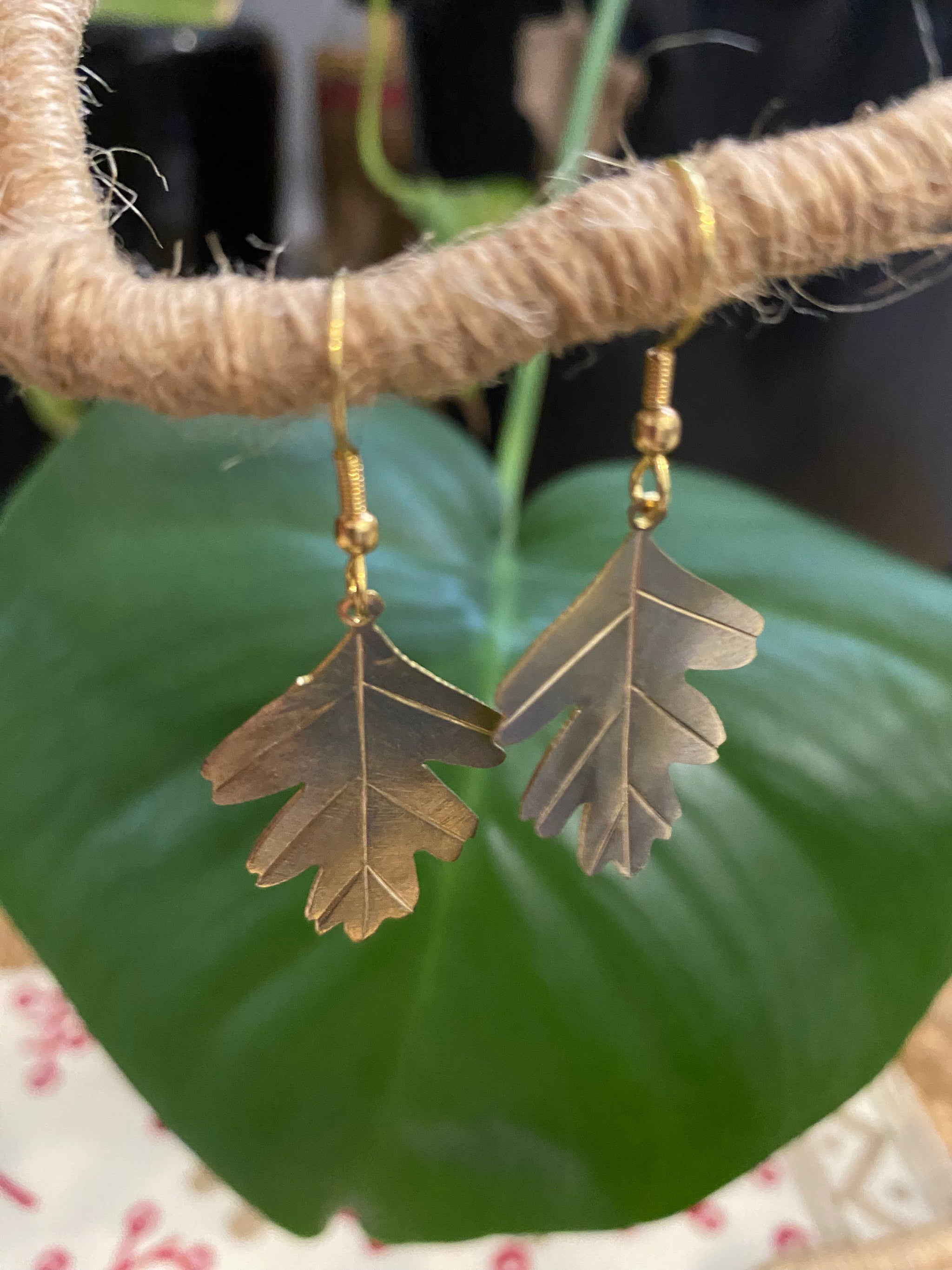 Maple Whisper Earrings – Textured Brass Leaf – Fair Trade (Sasha India)