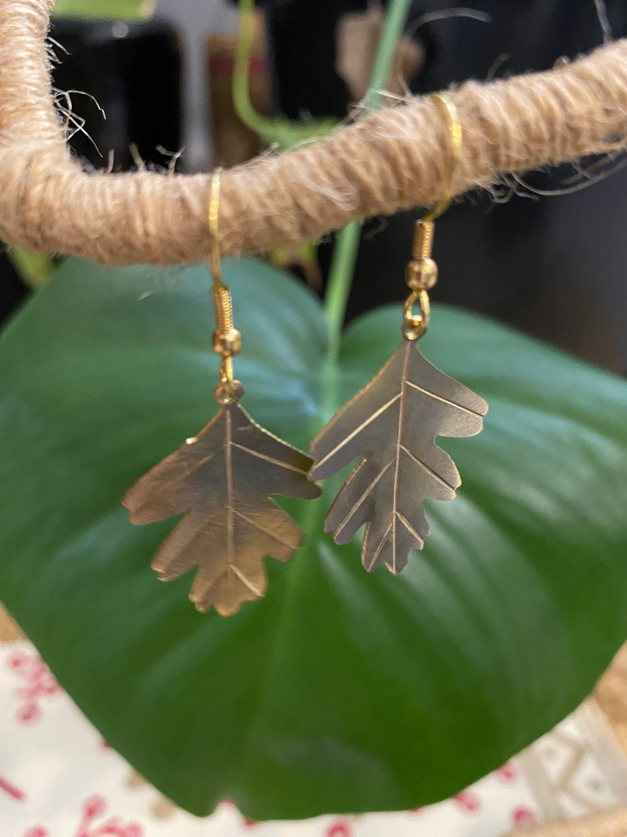 Maple Whisper Earrings – Textured Brass Leaf – Fair Trade (Sasha India)