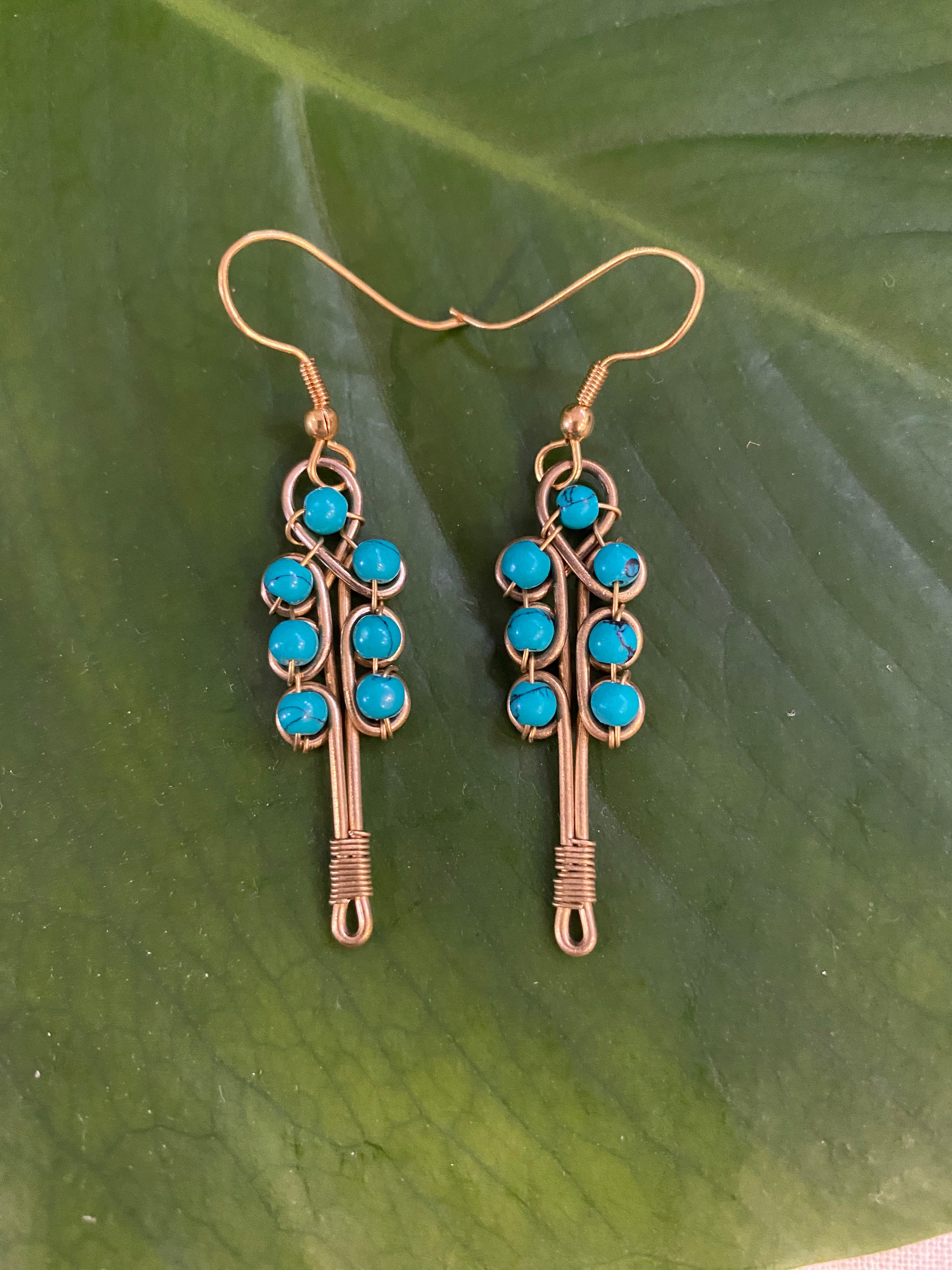 Tree of Life Earrings – Brass & Turquoise Beads – Fair Trade (Sasha India)