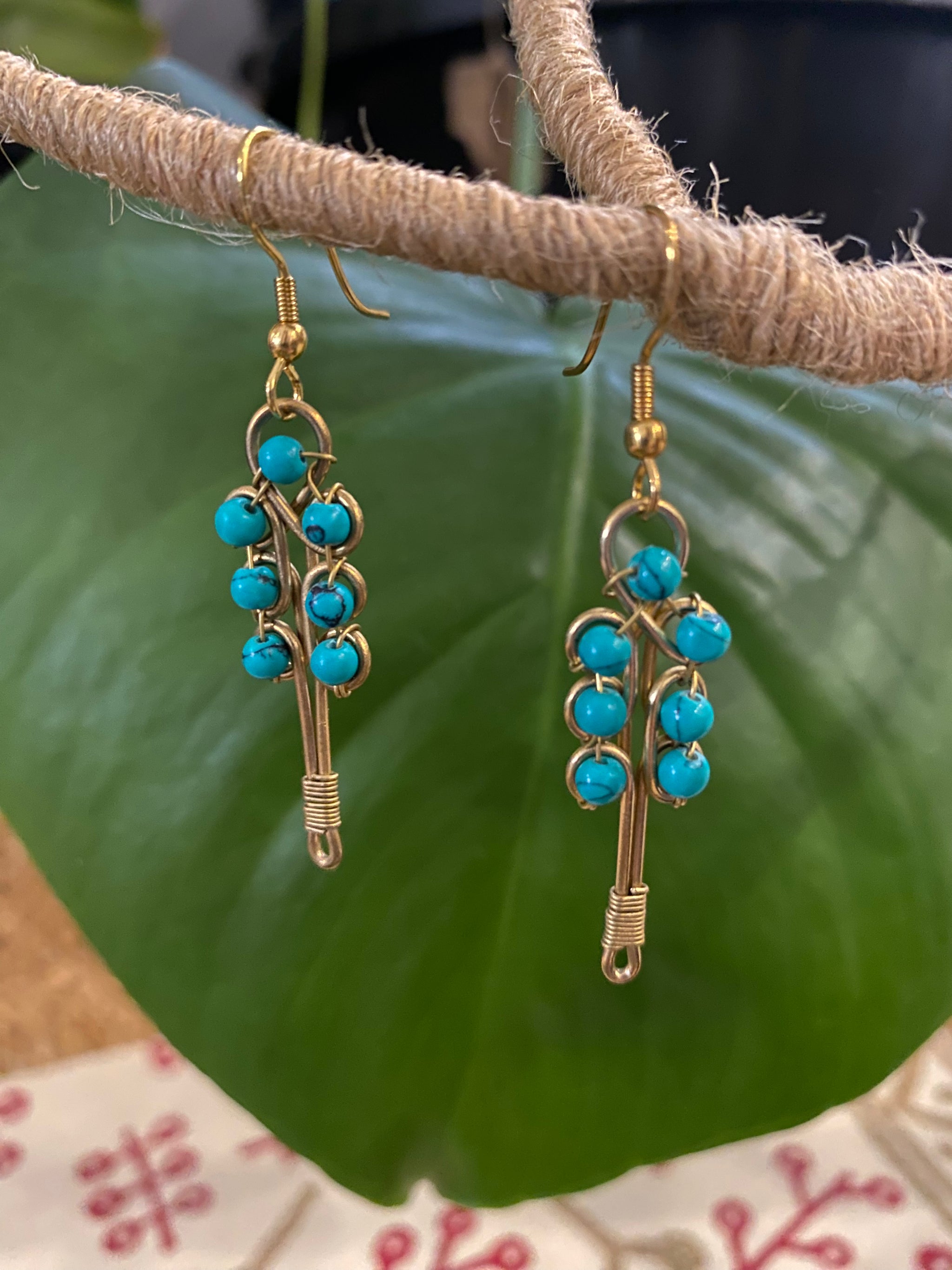 Tree of Life Earrings – Brass & Turquoise Beads – Fair Trade (Sasha India)