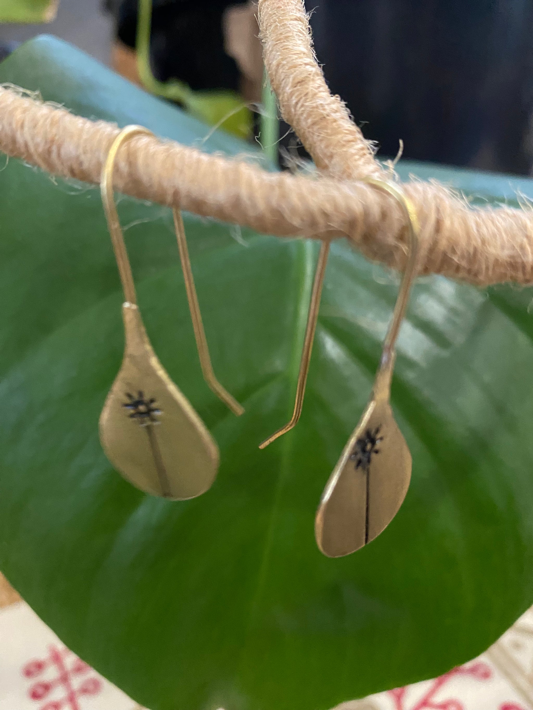 Sun & Water Drop Earrings โ Stamped Brass Design โ Fair Trade (Sasha India)