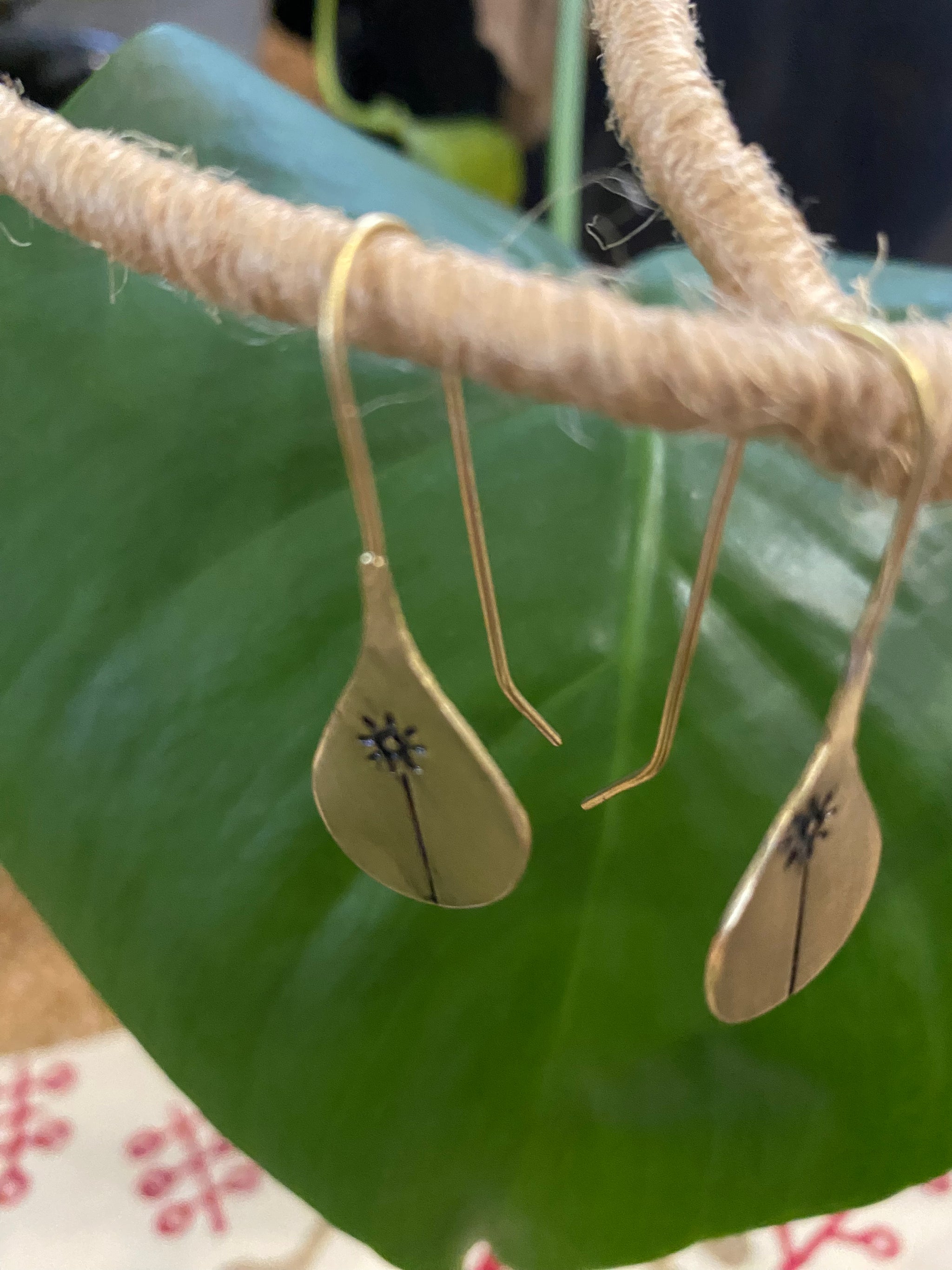 Sun & Water Drop Earrings โ Stamped Brass Design โ Fair Trade (Sasha India)