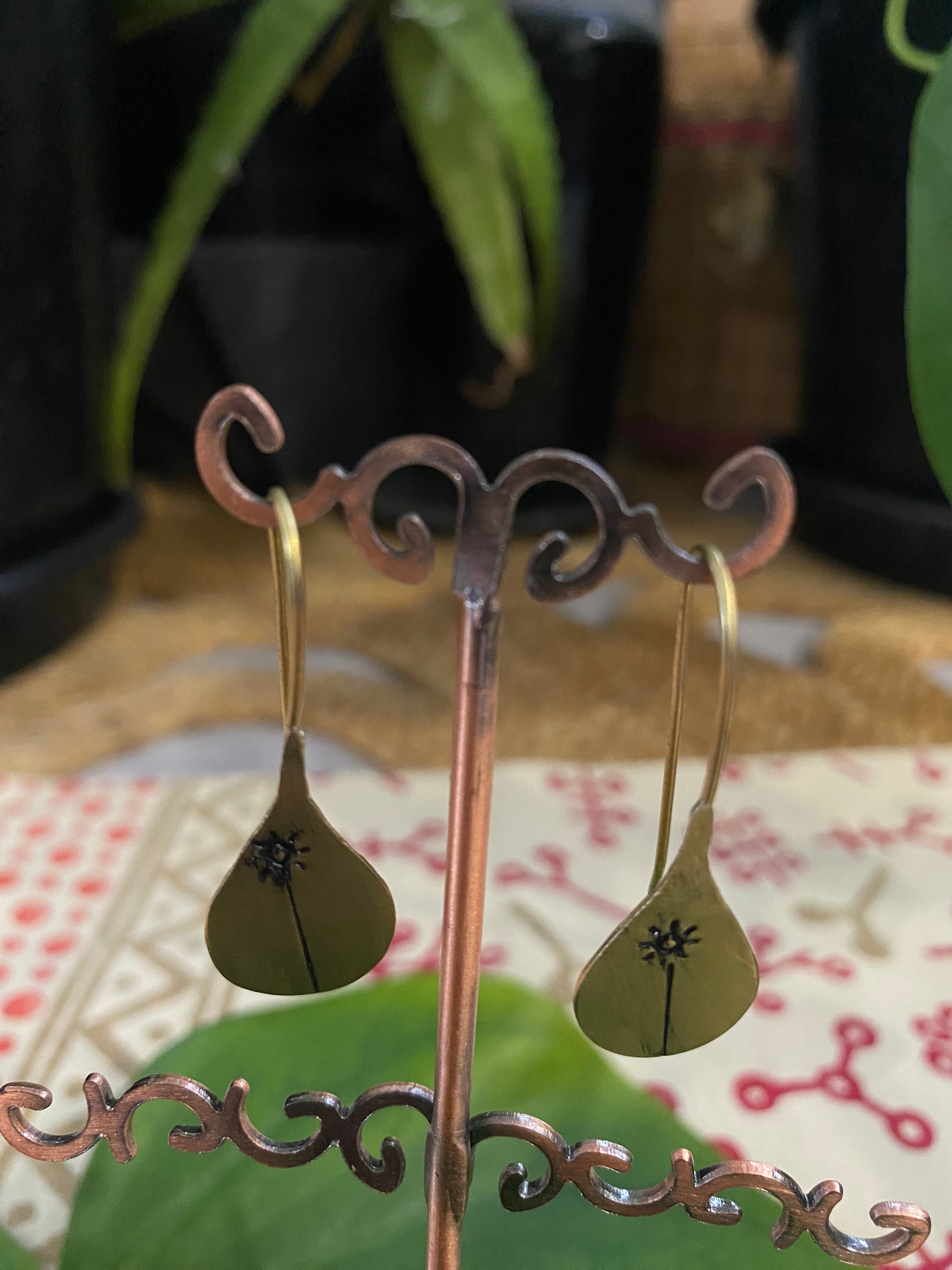 Sun & Water Drop Earrings โ Stamped Brass Design โ Fair Trade (Sasha India)
