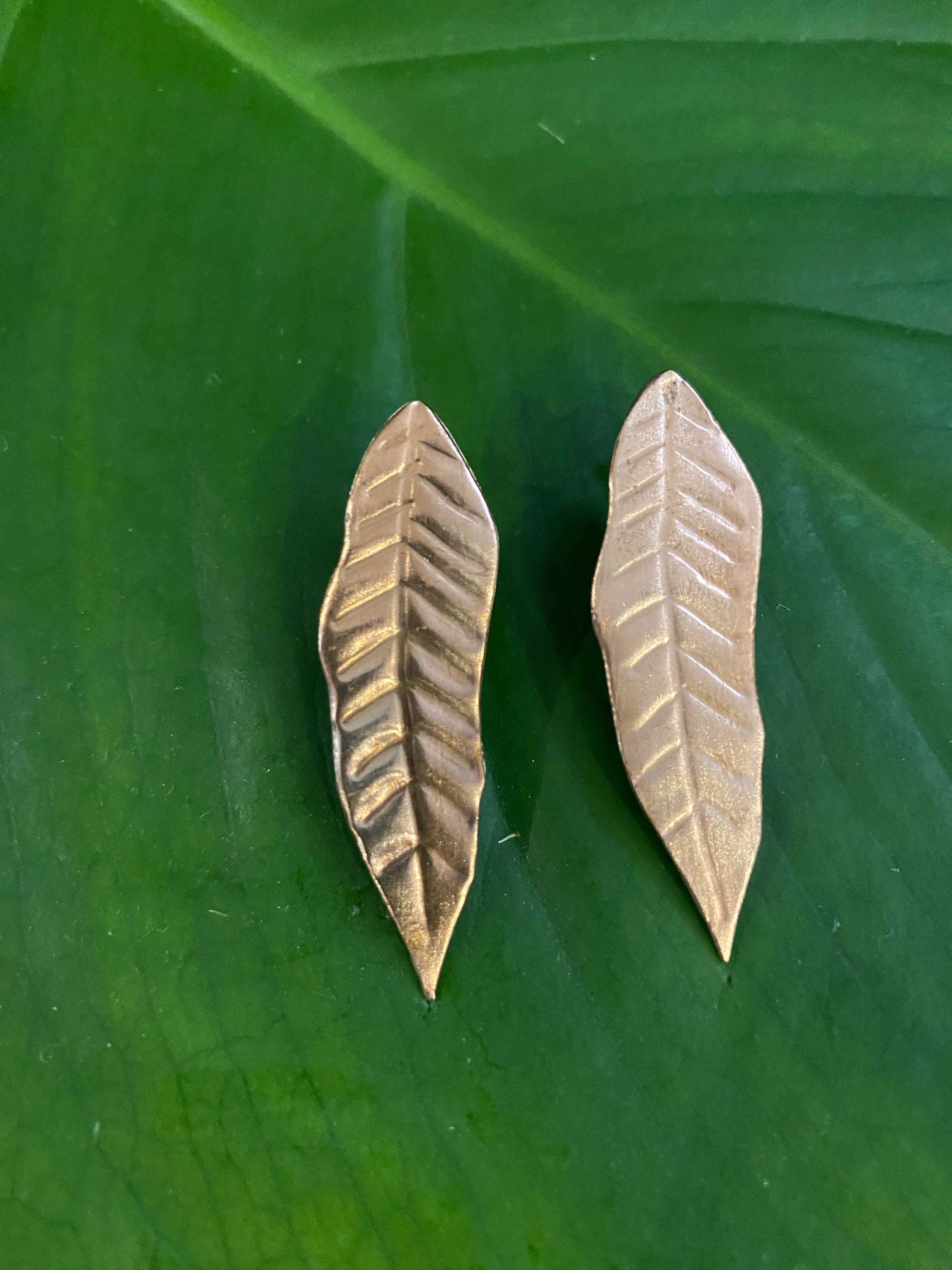 Copper Leaf Stud Earrings – Natural Form – Fair Trade (Sasha India)