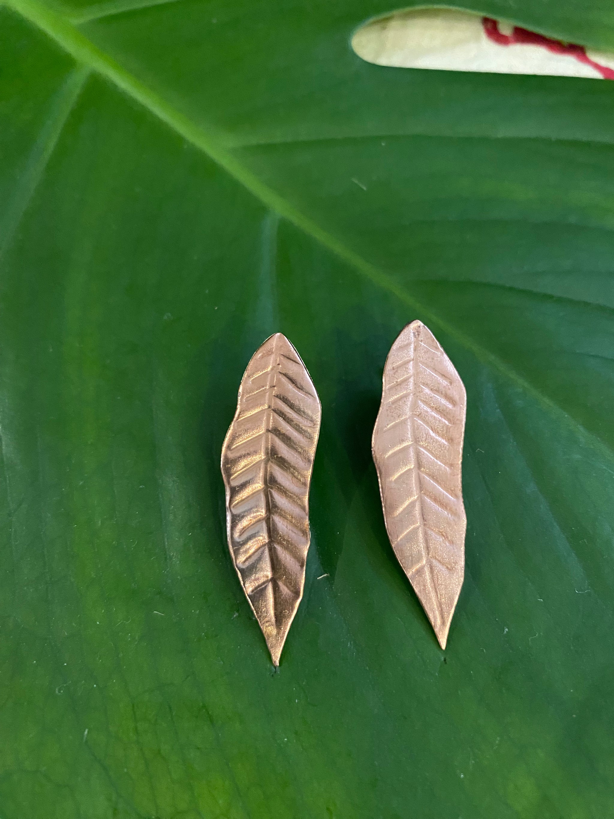 Copper Leaf Stud Earrings – Natural Form – Fair Trade (Sasha India)