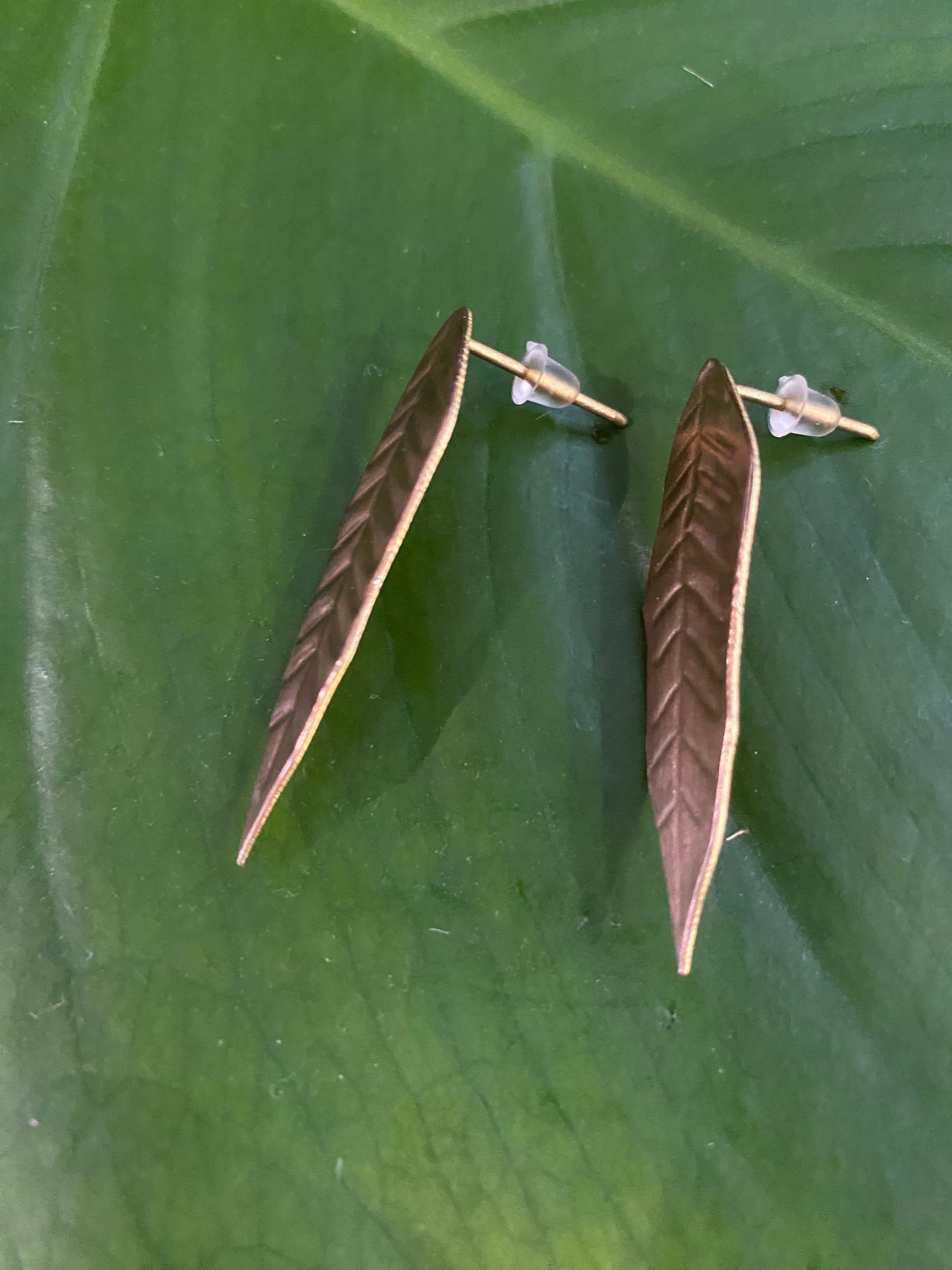 Copper Leaf Stud Earrings – Natural Form – Fair Trade (Sasha India)
