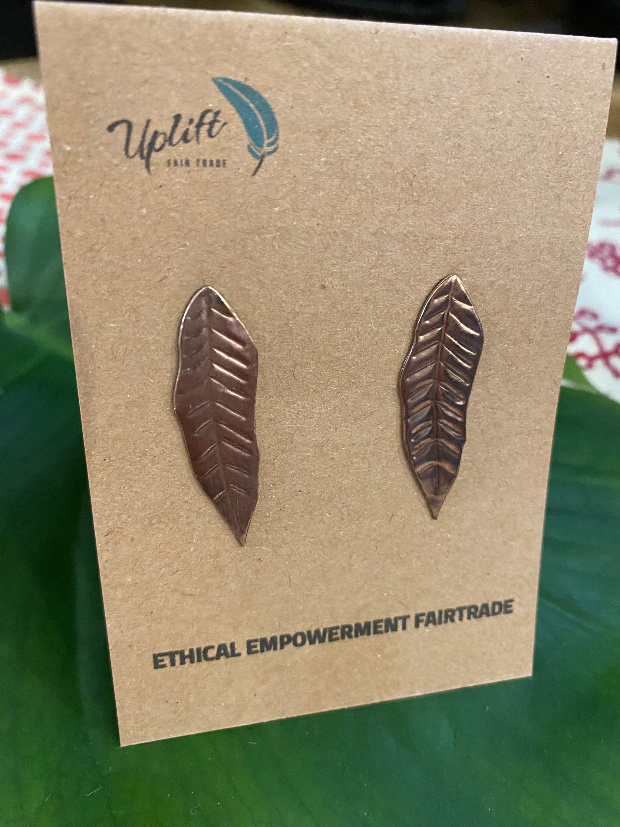 Copper Leaf Stud Earrings – Natural Form – Fair Trade (Sasha India)