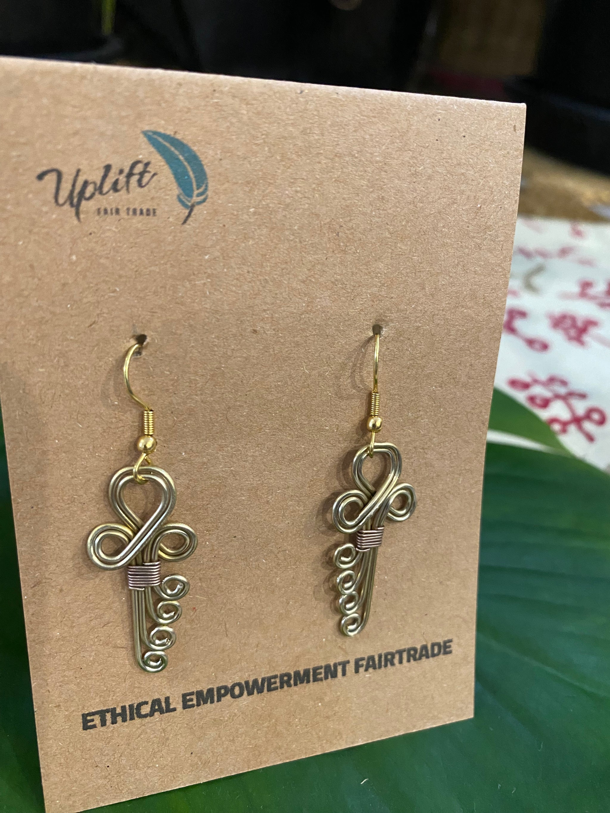Key to Growth Earrings – Swirled Brass Design – Fair Trade (Sasha India)