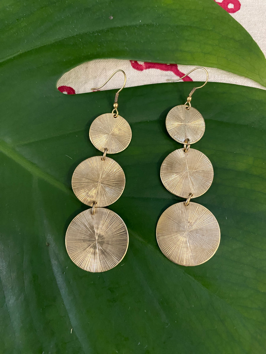 Solar Rings Earrings – Layered Brass Radiance – Fair Trade (Sasha India)