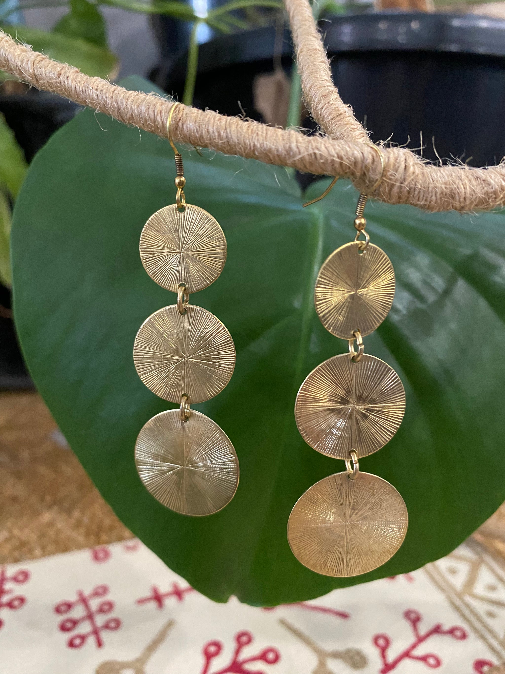 Solar Rings Earrings β Layered Brass Radiance β Fair Trade (Sasha India)