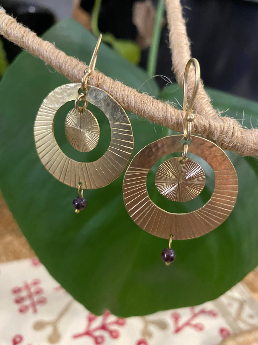 Solar Halo Earrings – Textured Brass Circles – Fair Trade (Sasha India)