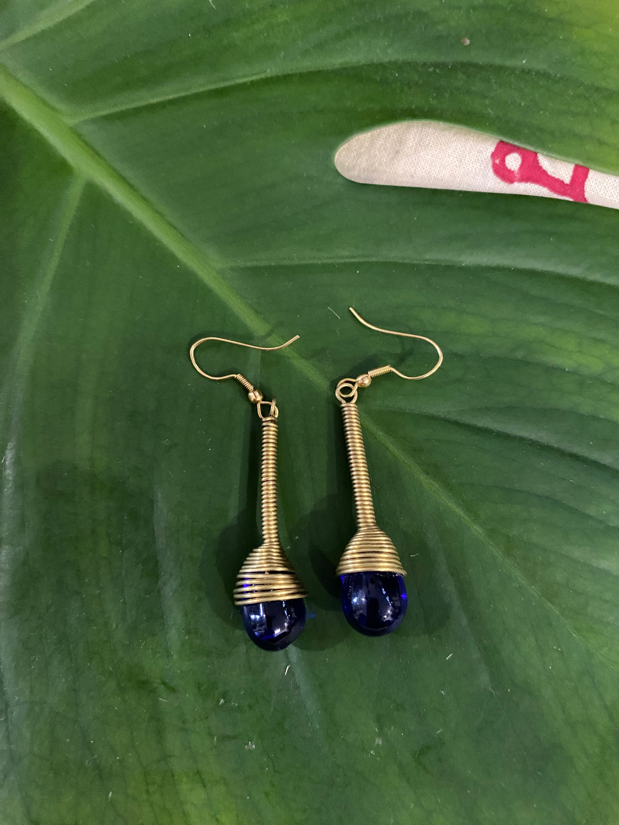 Midnight Coil Earrings – Brass & Shifting Glass Bead – Fair Trade (Sasha India)