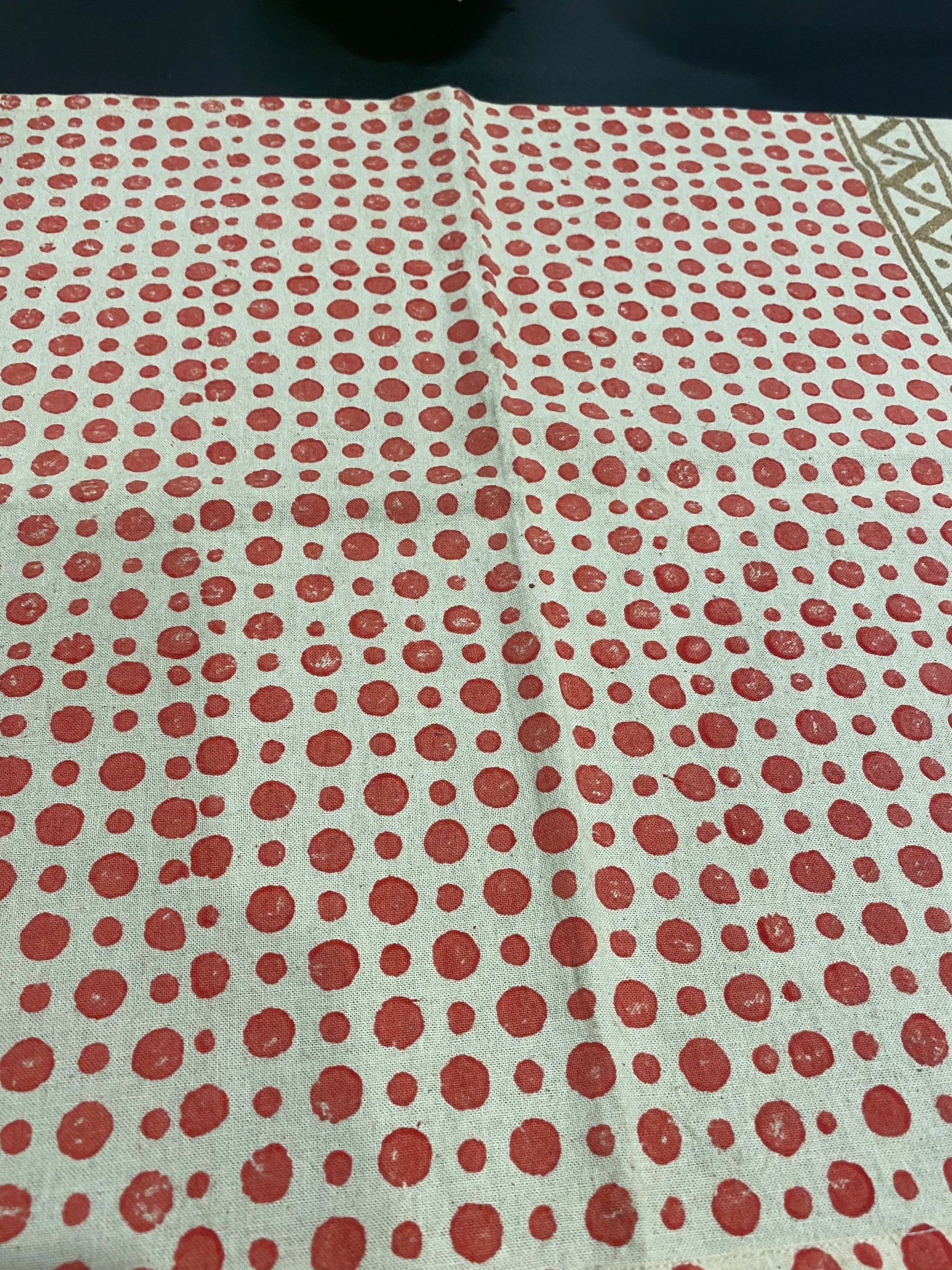 Red & Gold Symbol Block Printed Table Runner – 112cm Cotton – Fair Trade (Sasha India)