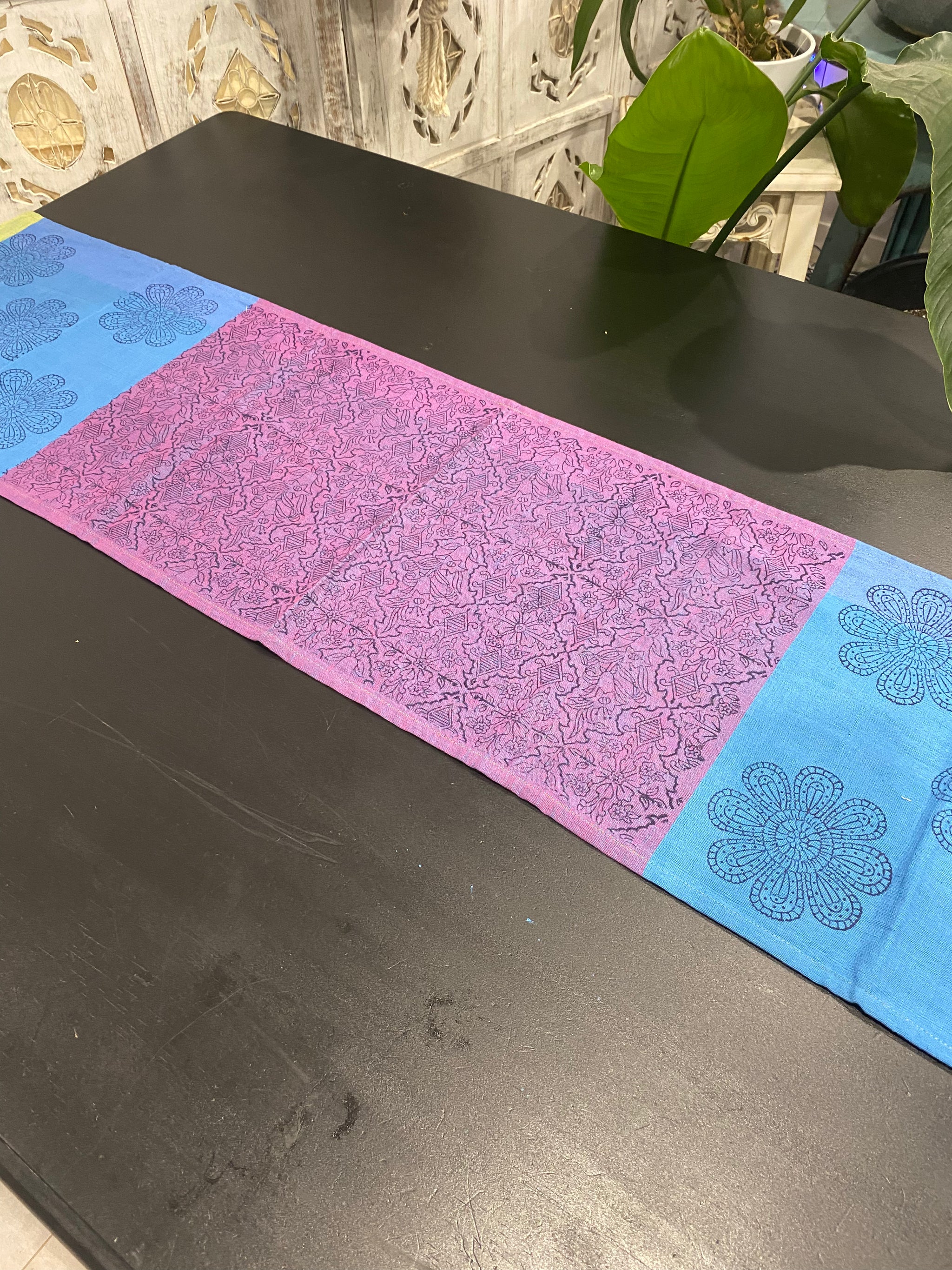 Rainbow Bloom Block Printed Table Runner – 172cm Long Cotton – Fair Trade (Sasha India)
