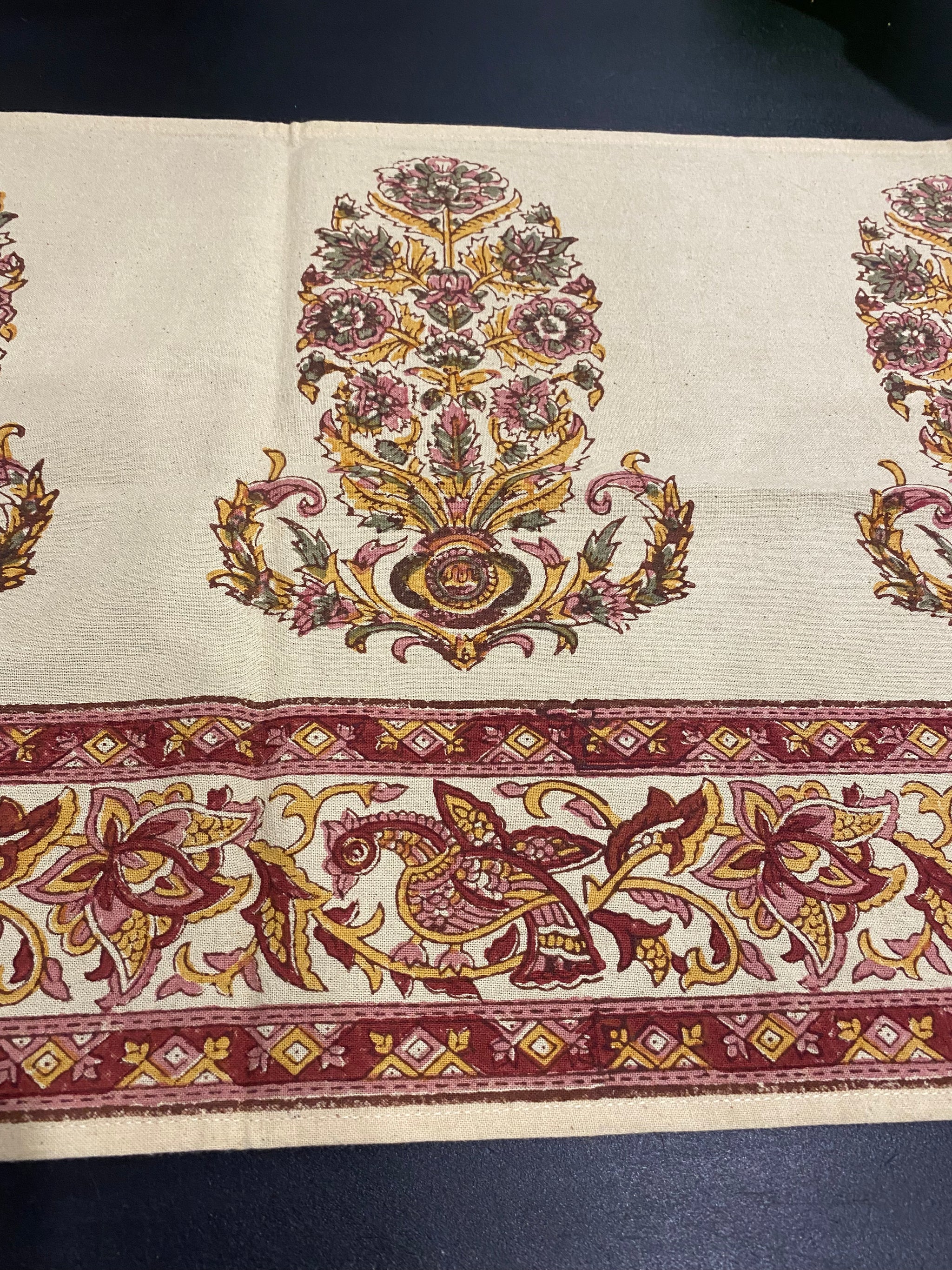 Birdsong Garden Block Printed Table Runner – 45.5cm Cotton – Fair Trade (Sasha India)