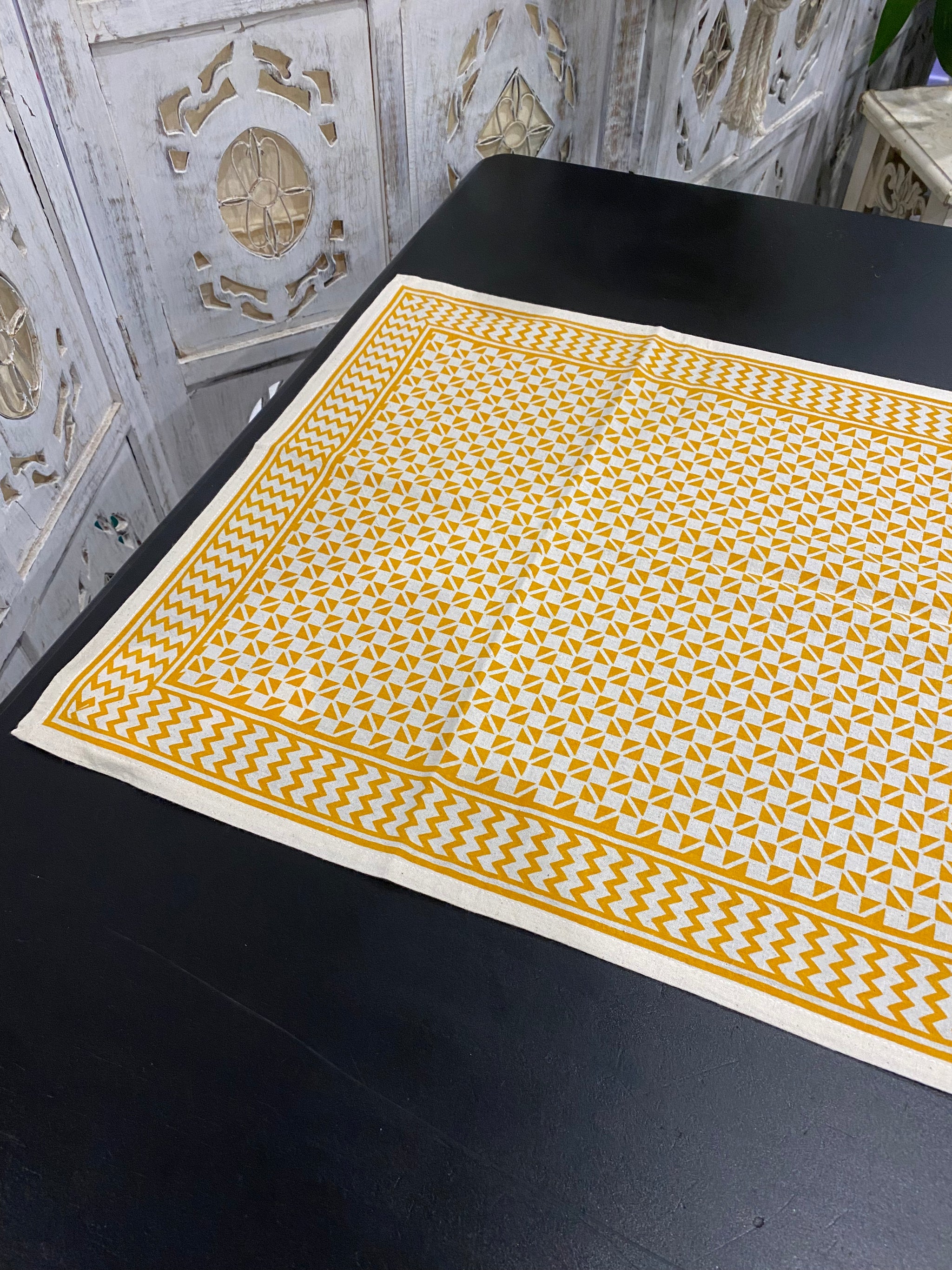 Sunbeam Geo Block Printed Table Runner – 110cm Cotton – Fair Trade (Sasha India)