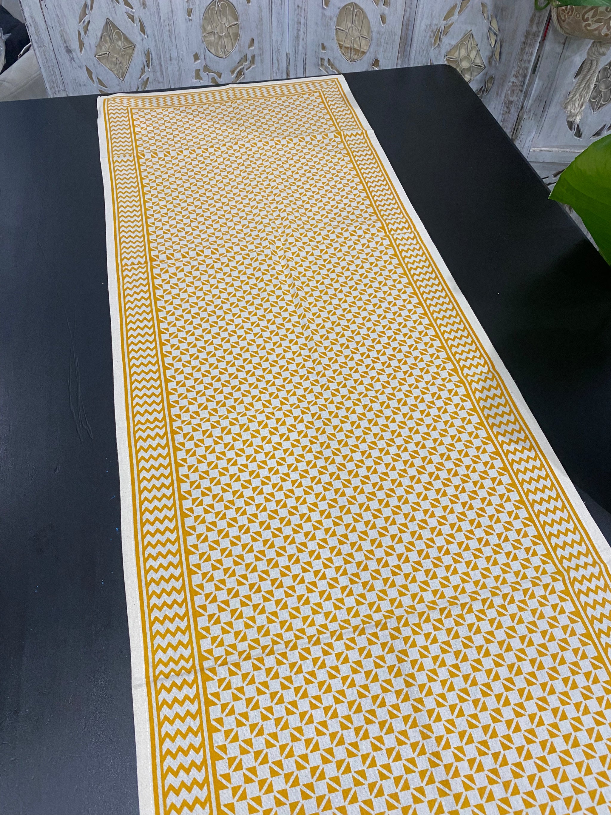 Sunbeam Geo Block Printed Table Runner – 110cm Cotton – Fair Trade (Sasha India)