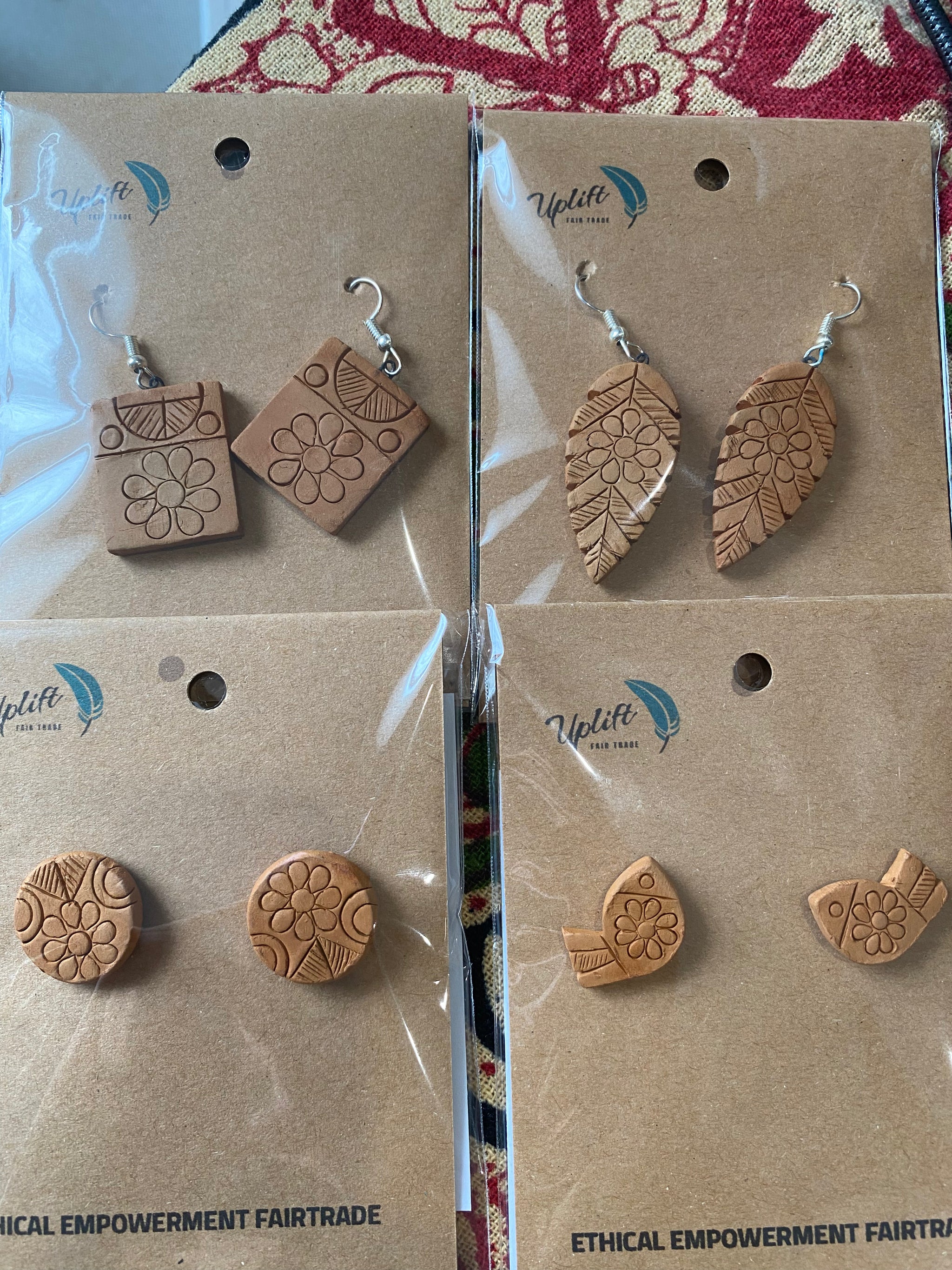 Hand-Carved Clay Earrings β Assorted Artisan Designs β Fair Trade (Silence, Kolkata)