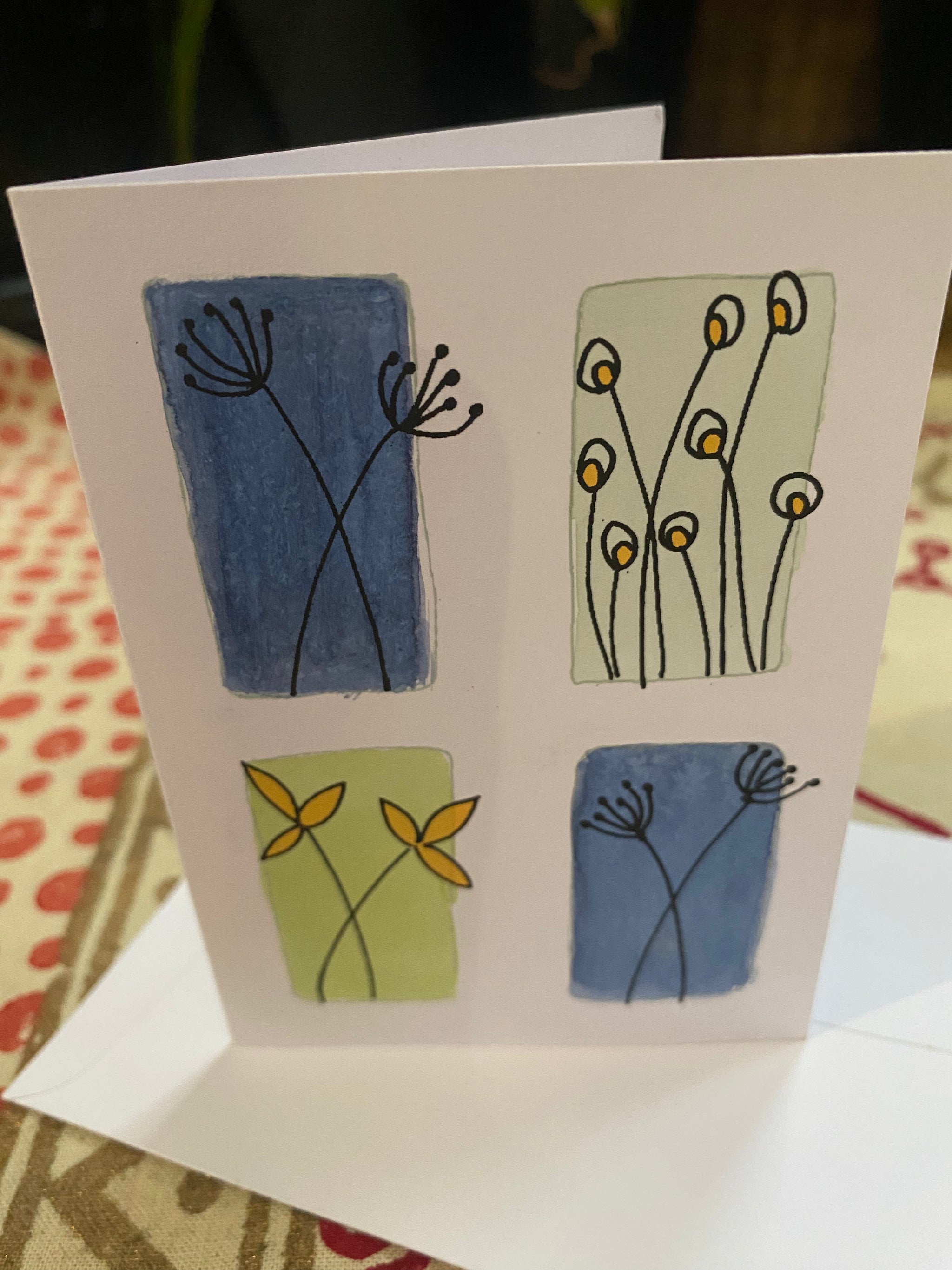 Whimsical Florals – Screen Printed Gift Card – Fair Trade (Silence, Kolkata)