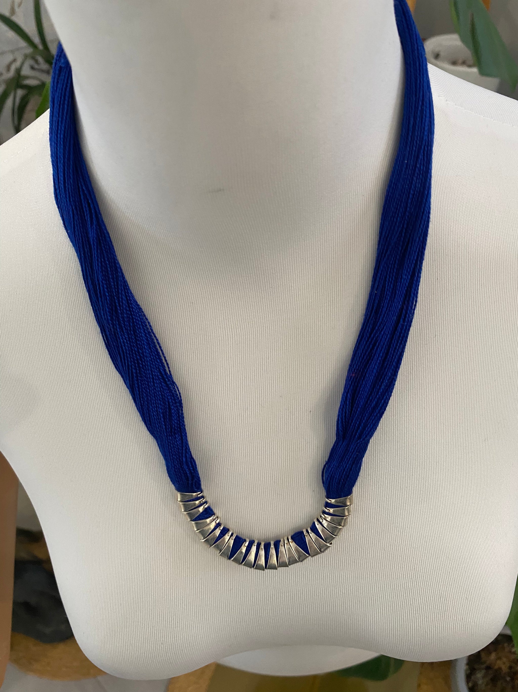 Multi-Thread Tassel Necklace & Earrings Set – Blue Variants – Fair Trade (Silence, Kolkata)