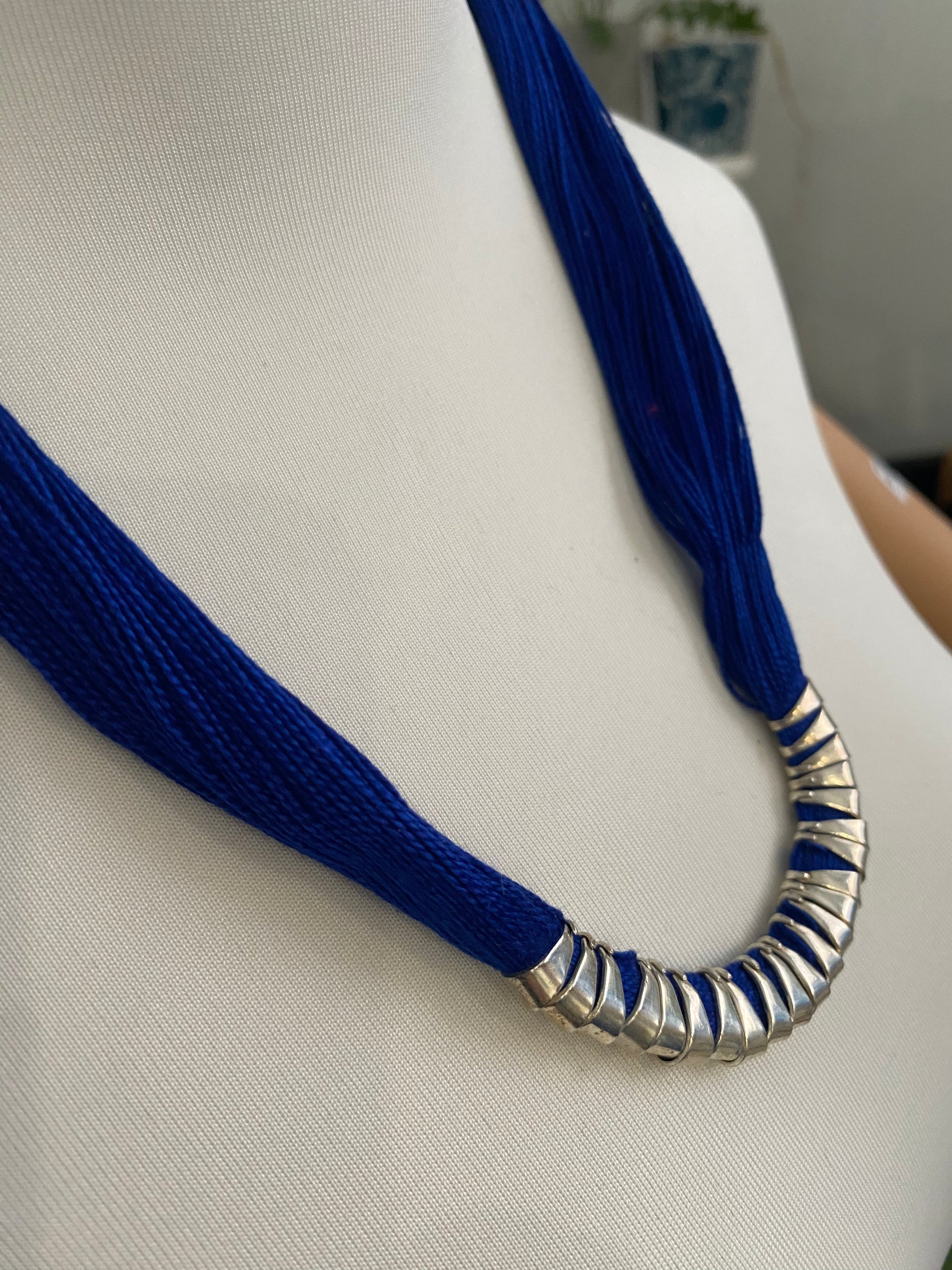 Multi-Thread Tassel Necklace & Earrings Set – Blue Variants – Fair Trade (Silence, Kolkata)