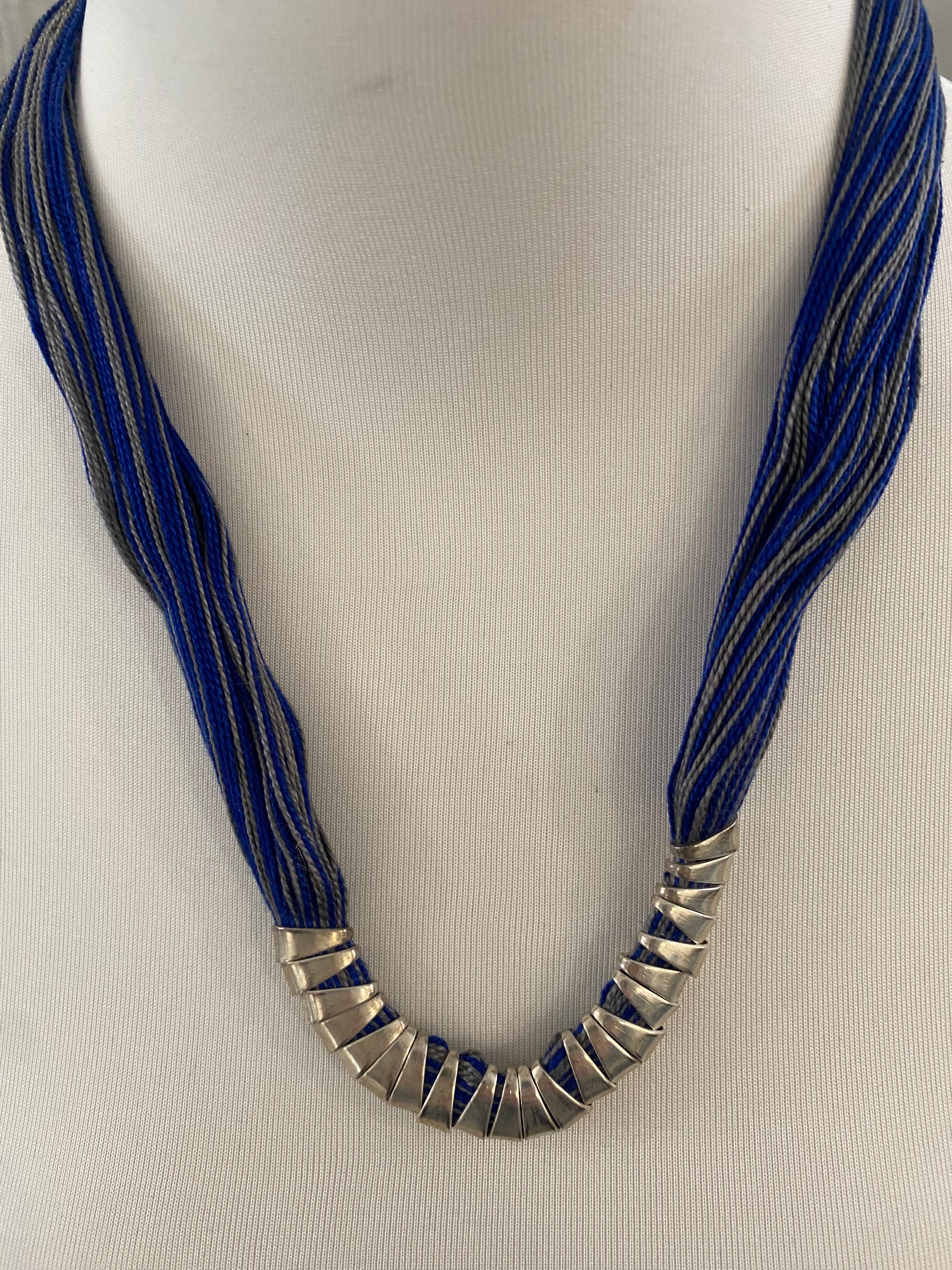 Multi-Thread Tassel Necklace & Earrings Set – Blue Variants – Fair Trade (Silence, Kolkata)