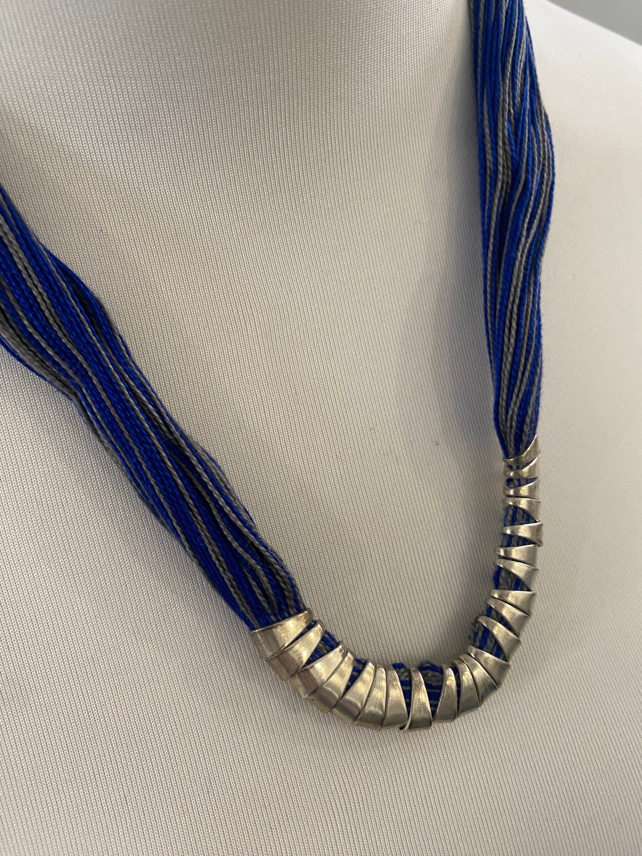 Multi-Thread Tassel Necklace & Earrings Set – Blue Variants – Fair Trade (Silence, Kolkata)